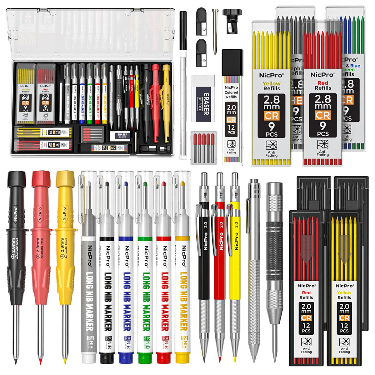 Nicpro 36PCS CP3000 Mechanical Carpenter Pencil Set with Sharpener & Sheath