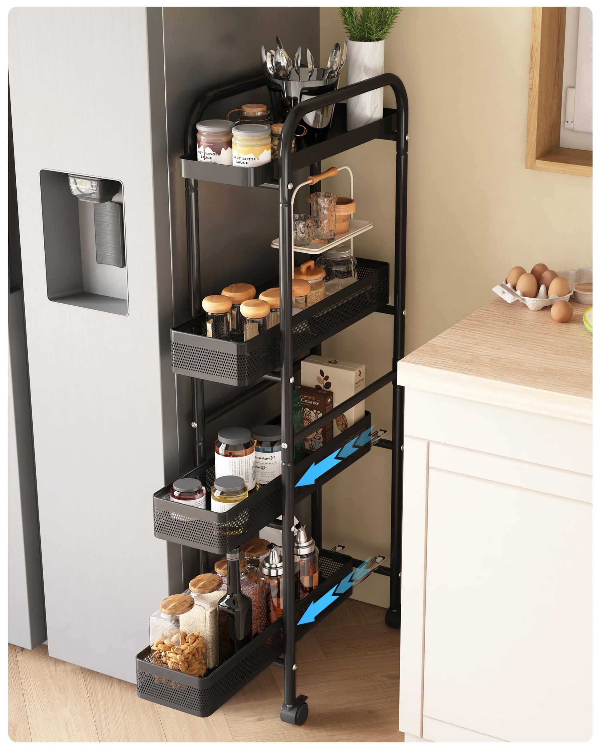 UMDONX 4-Tier Narrow Mobile Storage Cart with Pull-Out Baskets