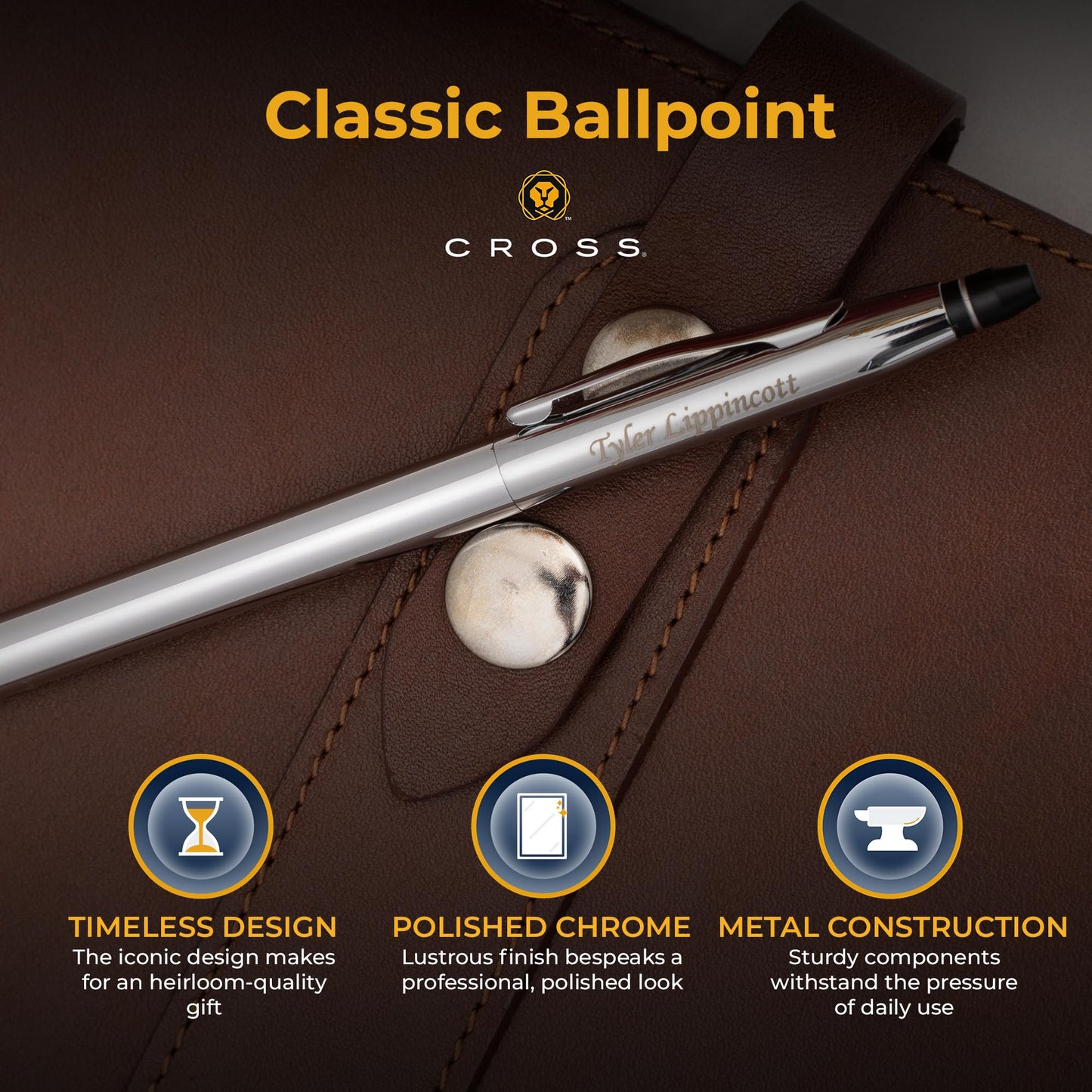 Cross Classic Century Personalized Slim Ballpoint Pen in Chrome Finish