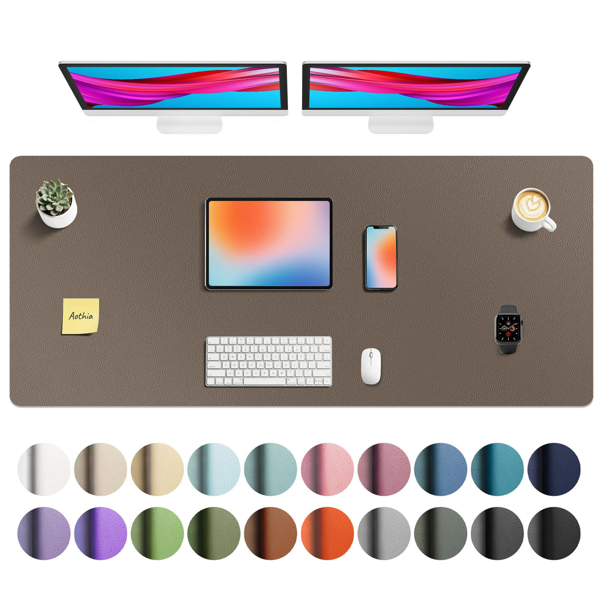 Aothia Faux Leather Desk Mat - Large Mouse Pad, Non-Slip PU Leather Blotter, Waterproof Writing