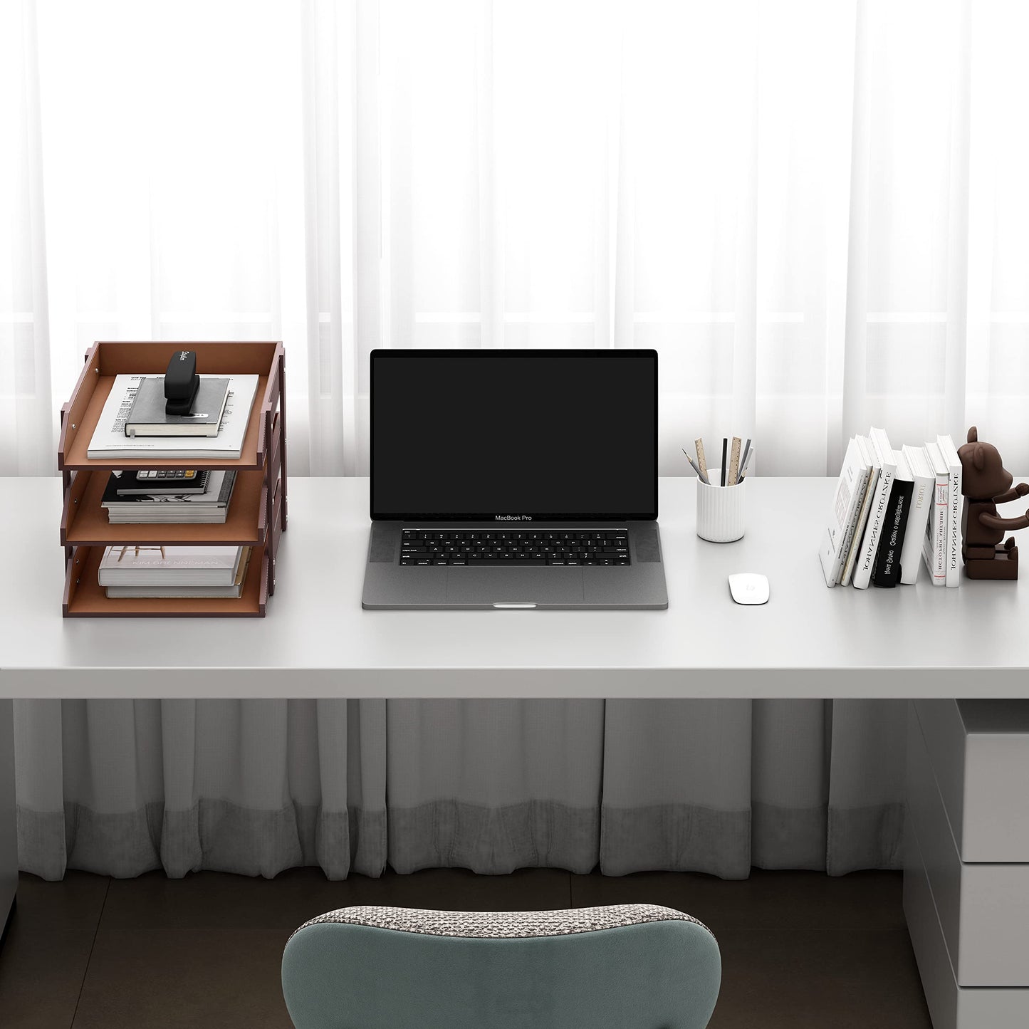 3 Tier Leather Magazine File Holder, Thipoten Paper Tray Organizer Desk Document File Organizer