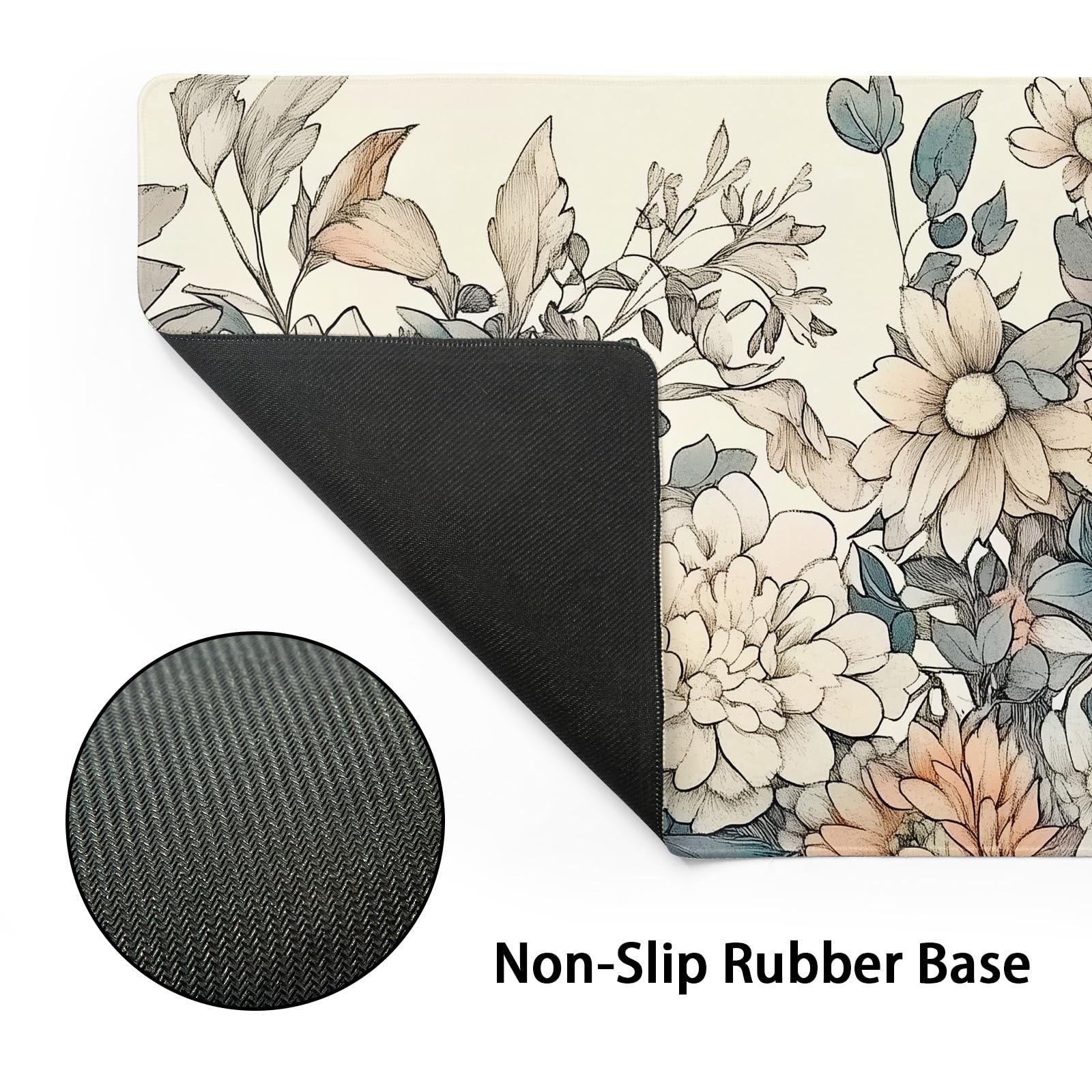 Japanese Aesthetic Floral Gaming Mouse Pad XL Vintage Orange White Flowers Extended Large Mat