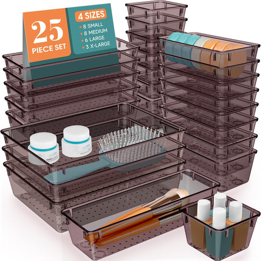 25 PCS Plastic Drawer Organizer Set, Makeup Organizers and Storage Bins