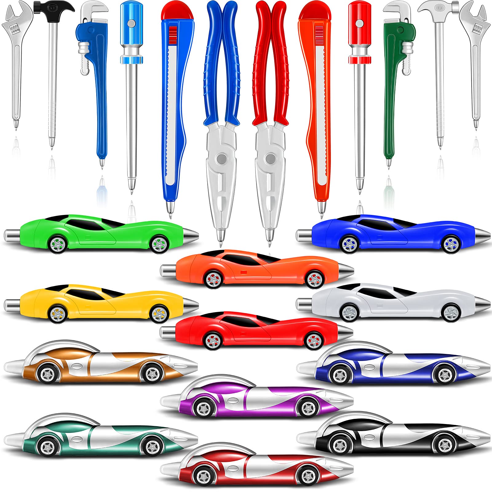 Zonon 24 Pieces Car Pens and Novelty Tool Ballpoint Colorful Ink Cute Racing Car Pens Cool Fun
