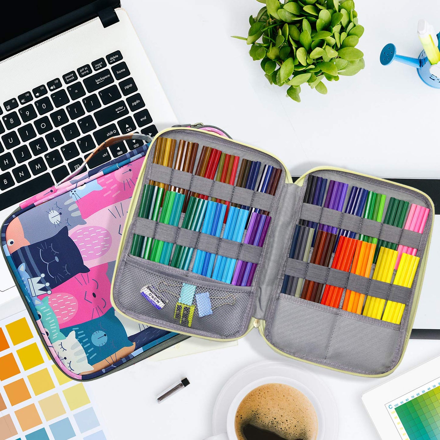 YOUSHARES 96 Slots Colored Pencil Case, Large Capacity Pencil Holder Pen Organizer Bag with Zipper