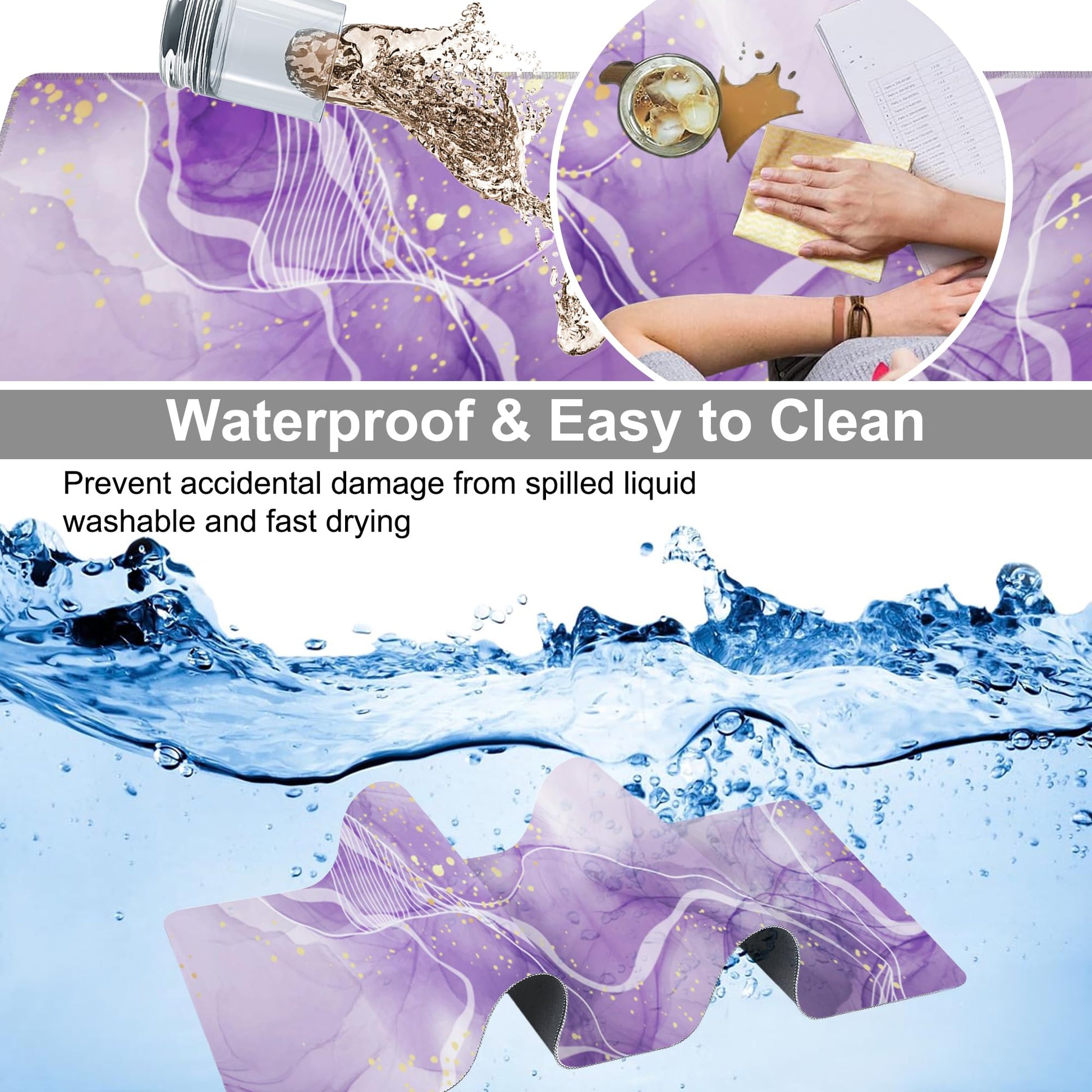 Watercolor Purple Marble Desk Mat,Large Violet Marble Texture Gaming Keyboard Mouse Pad,Non-Slip