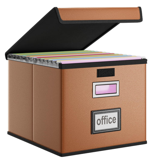 Huolewa File Organizer Box with Lids, Collapsible File Folder Organizer