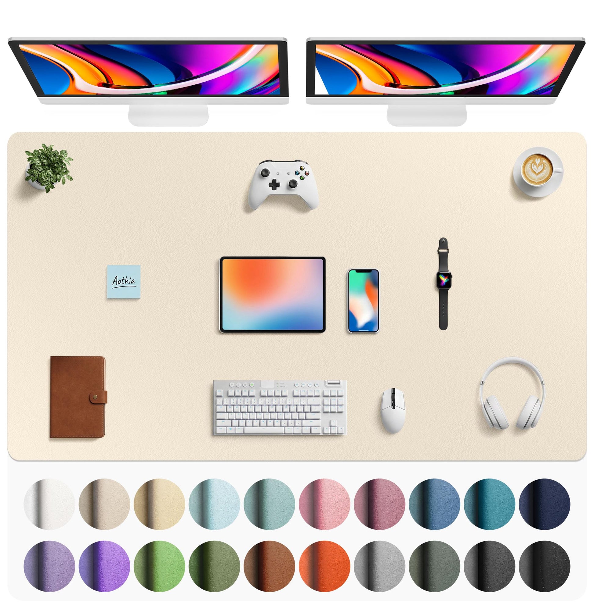 Aothia Faux Leather Desk Mat - Large Mouse Pad, Non-Slip PU Leather Blotter, Waterproof Writing