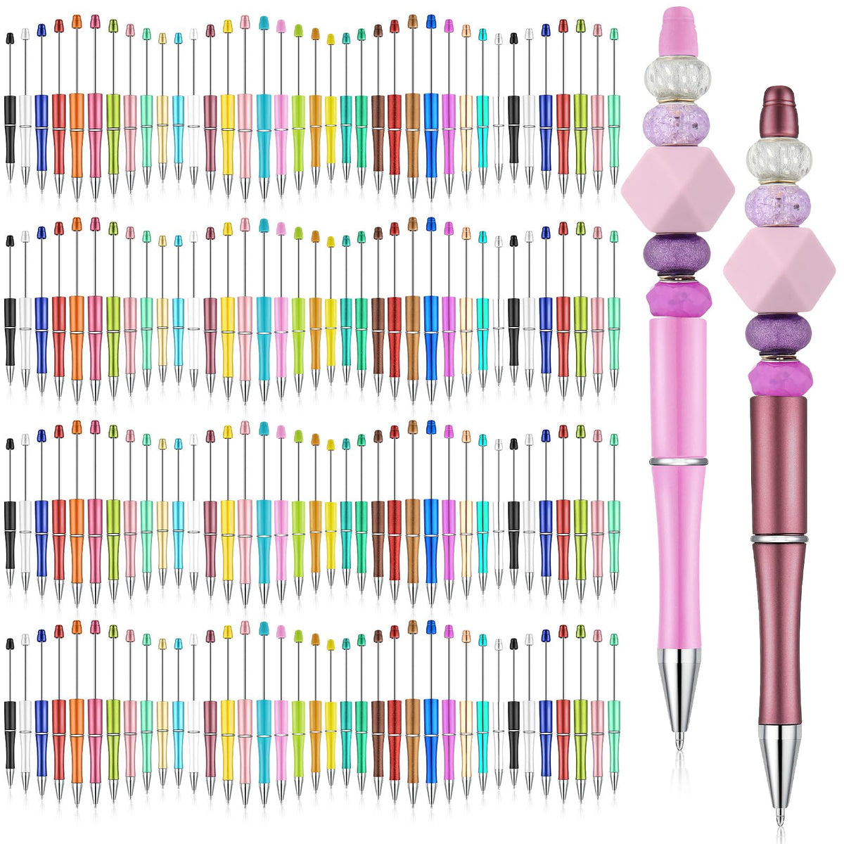 Kosiz 150 Pcs Plastic Beadable Pen Bulk, Pure Colors