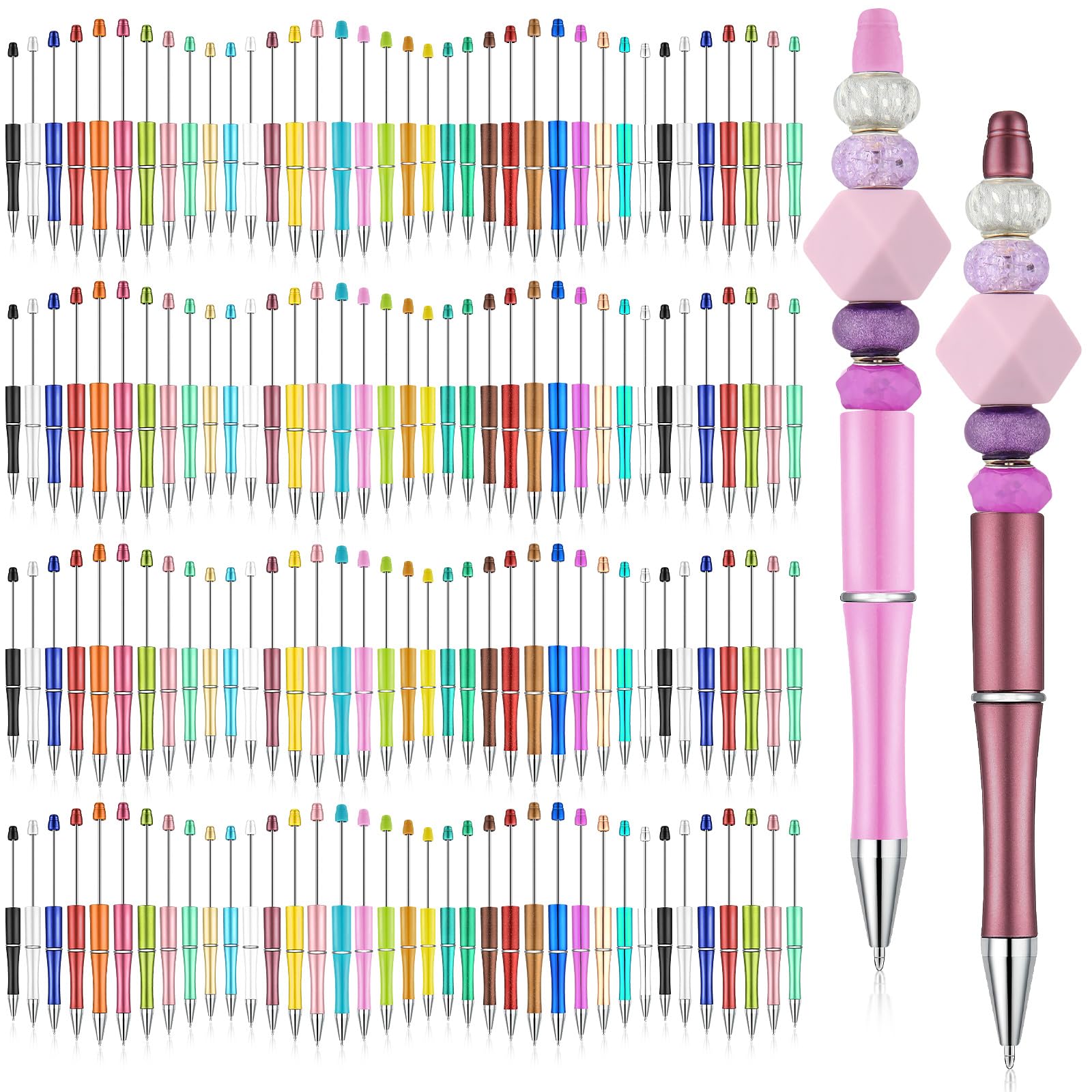 Kosiz 150 Pcs Plastic Beadable Pen Bulk, Pure Colors