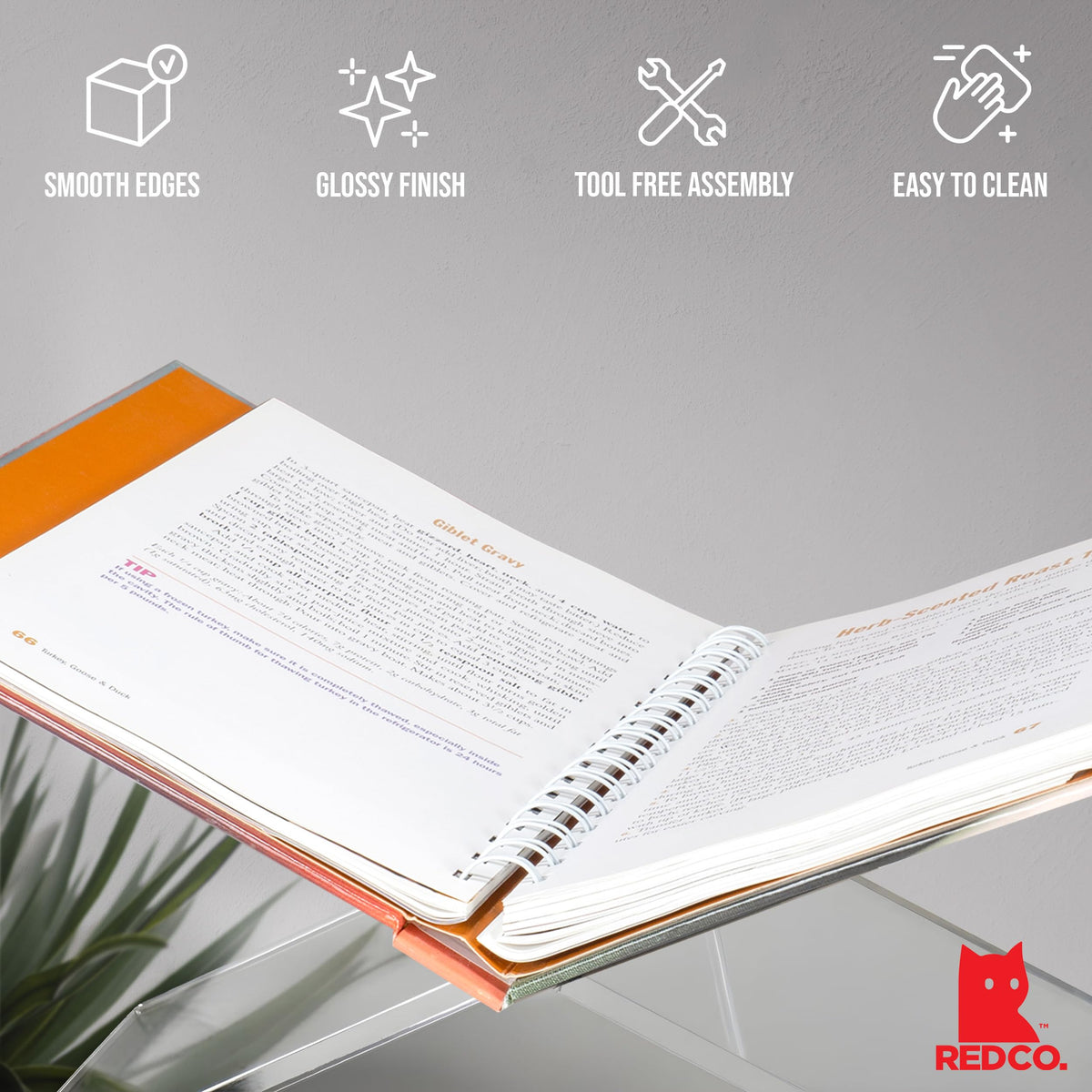 Red Co. Transparent Clear Acrylic Book Holder 2 Piece Reading Stand for Open and Closed Books