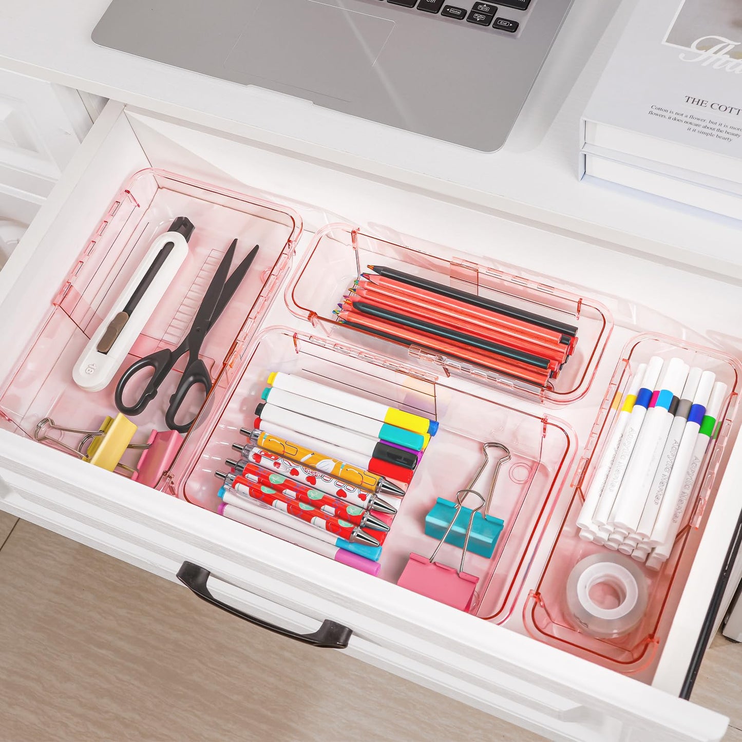 25 Pcs Clear Drawer Organizer, Adjustable Drawer Storage Box, 3-Size Desk Drawer Organizer, Acrylic