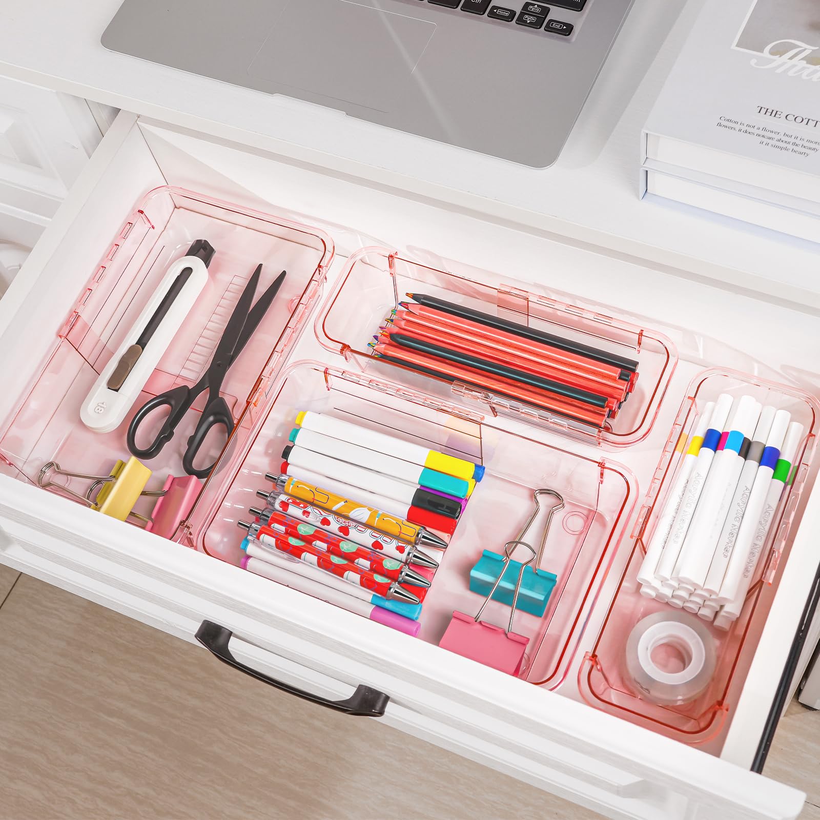 25 Pcs Clear Drawer Organizer, Adjustable Drawer Storage Box, 3-Size Desk Drawer Organizer, Acrylic