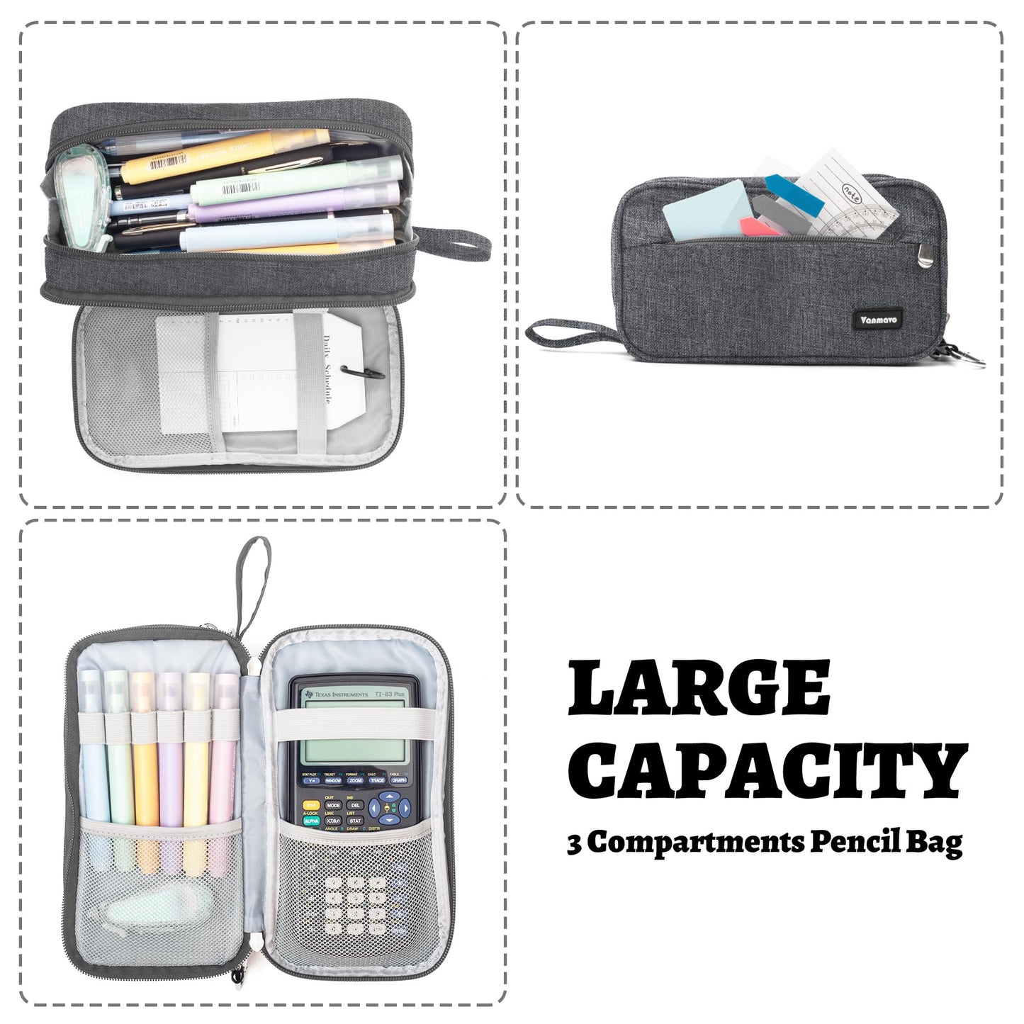 Pencil Case Big Capacity Pen Pouch Large Storage Holder Marker Pen Bag Durable 3 Compartment School