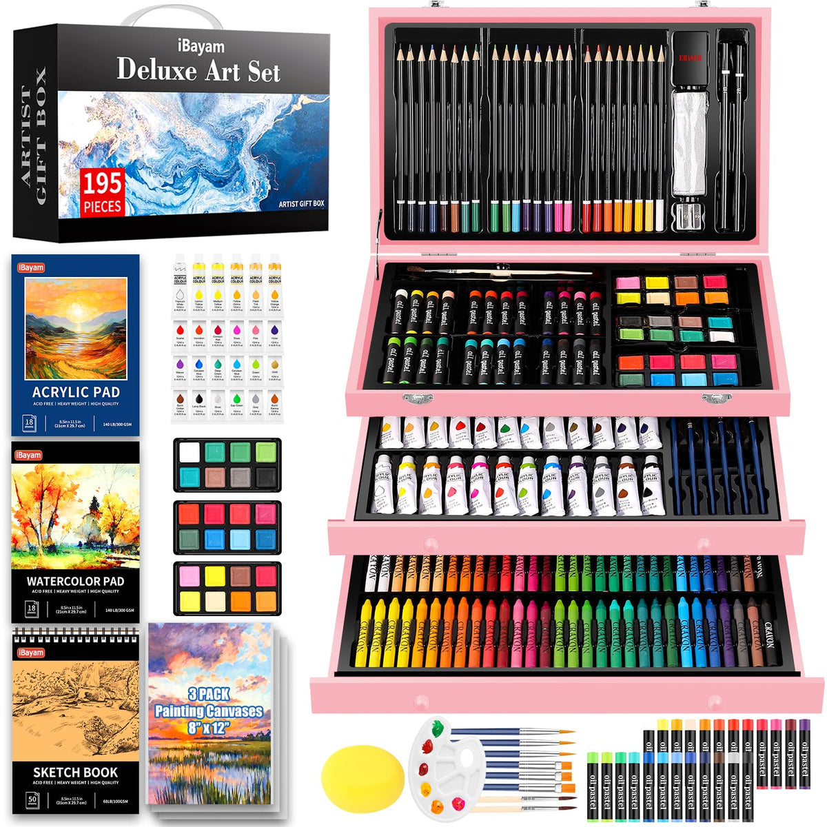 iBayam Pink Art Supplies, Color Drawing Sets, Teen Girl Gifts Trendy Stuff