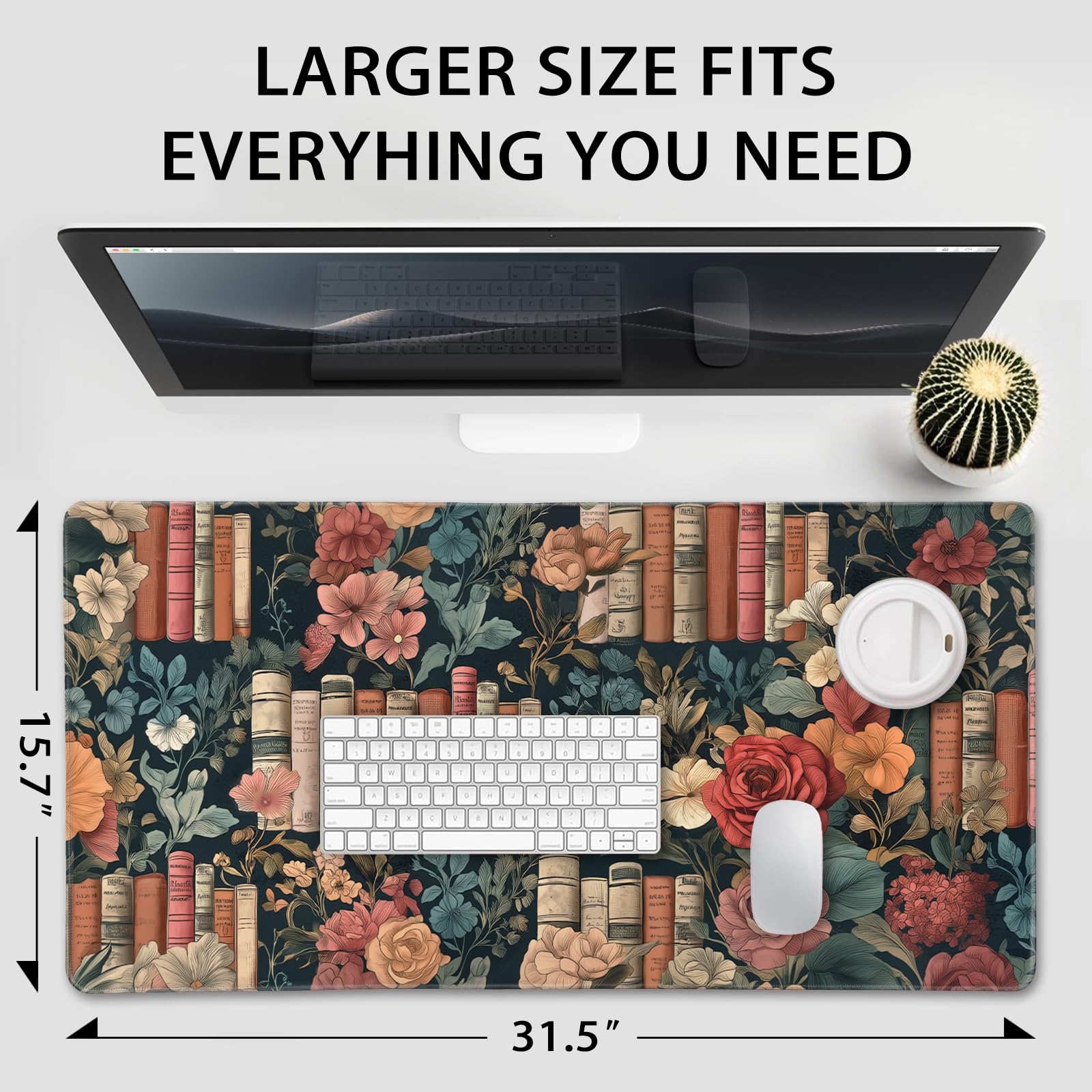 Mcapirivo Vintage Library Floral Gaming Mouse Pad Desk Mat 31.5"x15.7"
