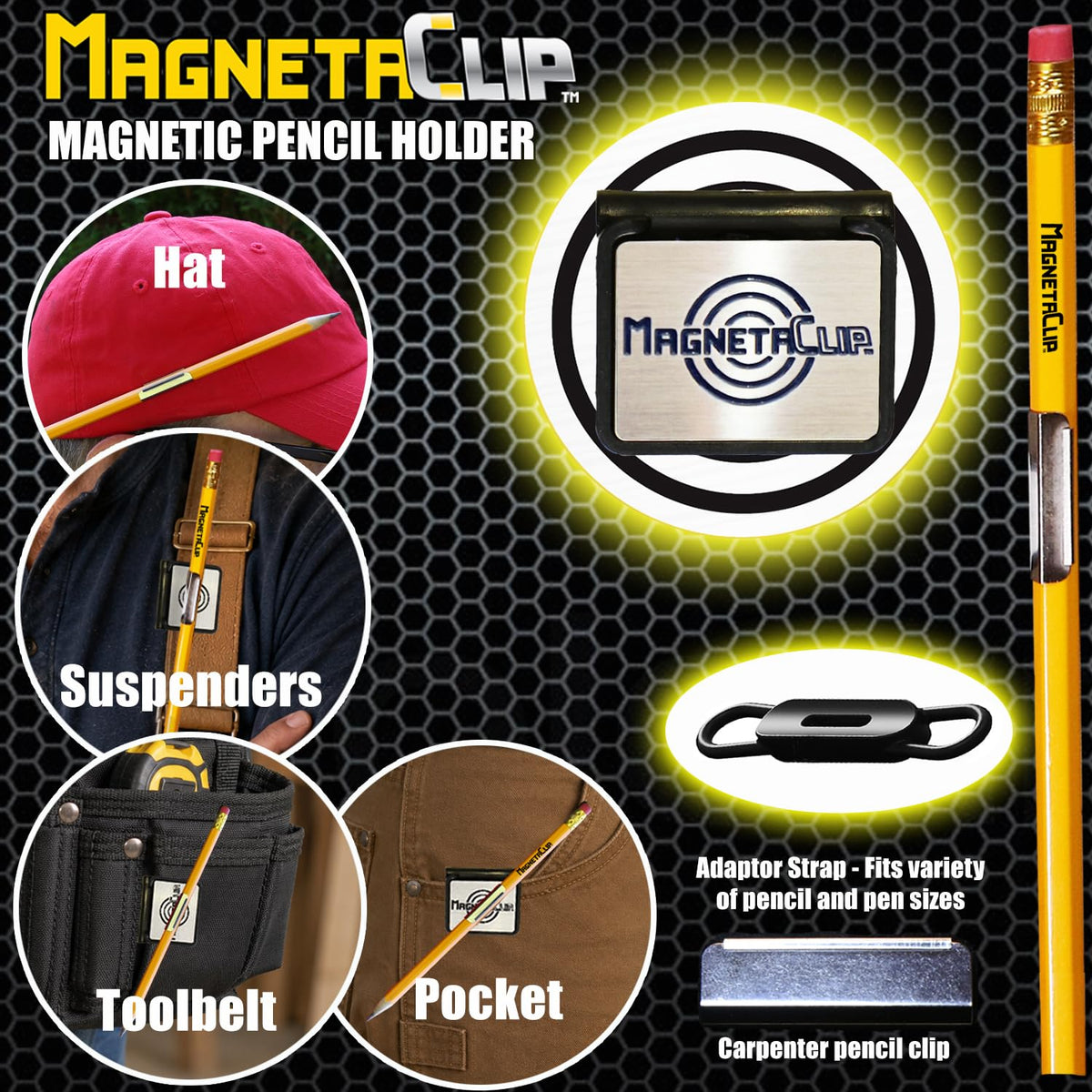 Magnetic Hat Clip Pencil Holder TWO PACK (2) With Strong Magnetic Clip For Standard Pencils and