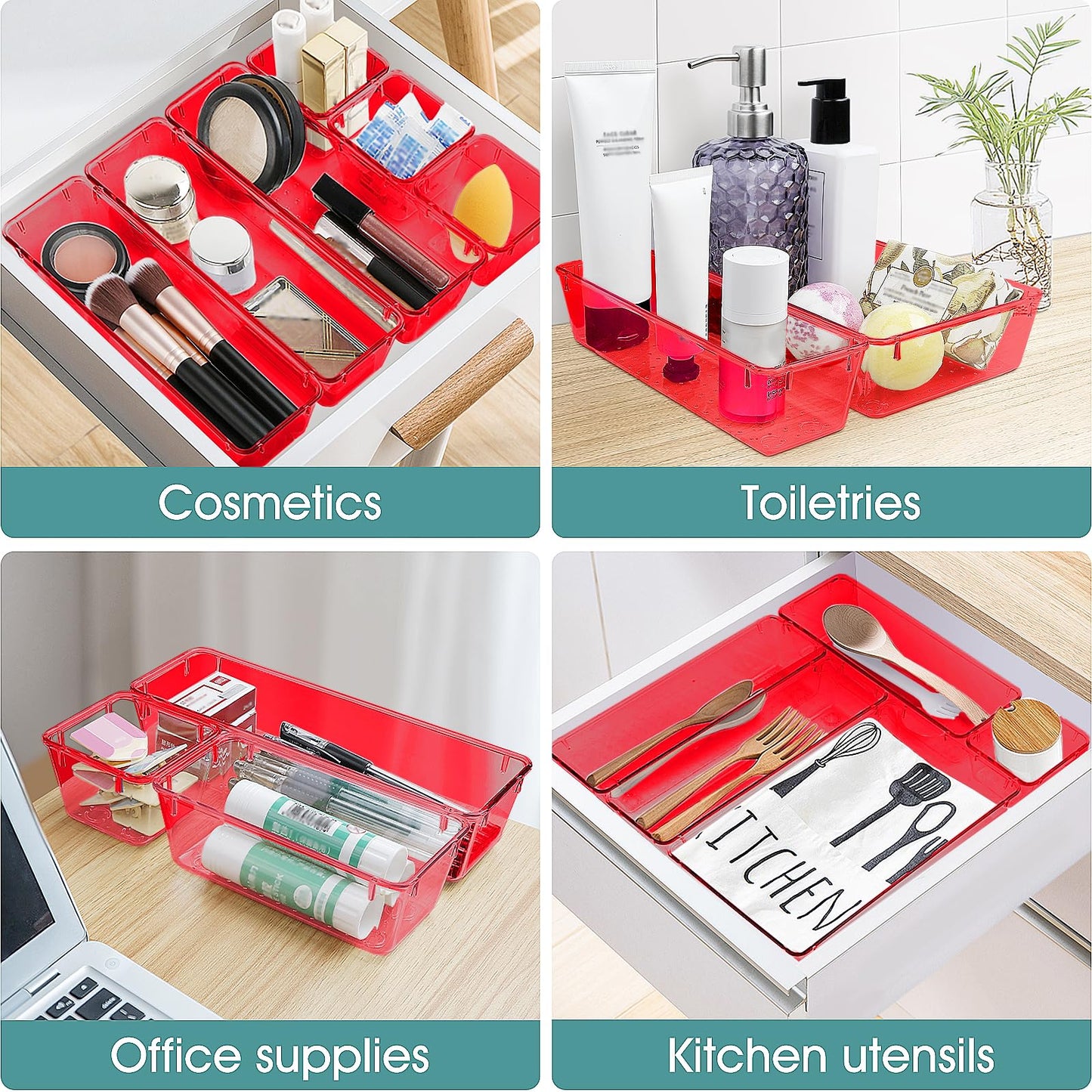 25 PCS Plastic Drawer Organizer Set, Makeup Organizers and Storage Bins