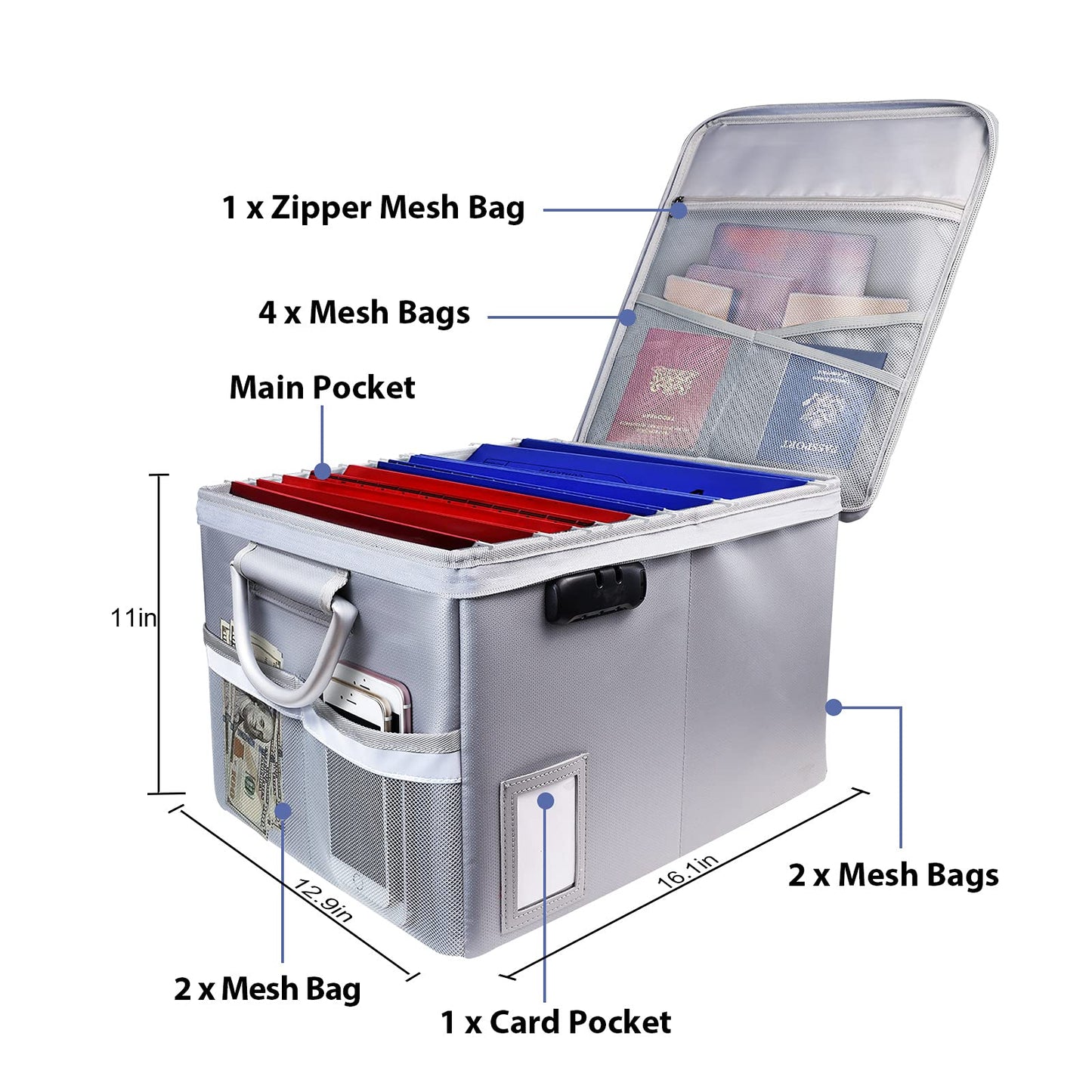 TOMKID Fireproof File Cabinet with Lock, Fireproof Document Organizer Collapsible File Box Filing