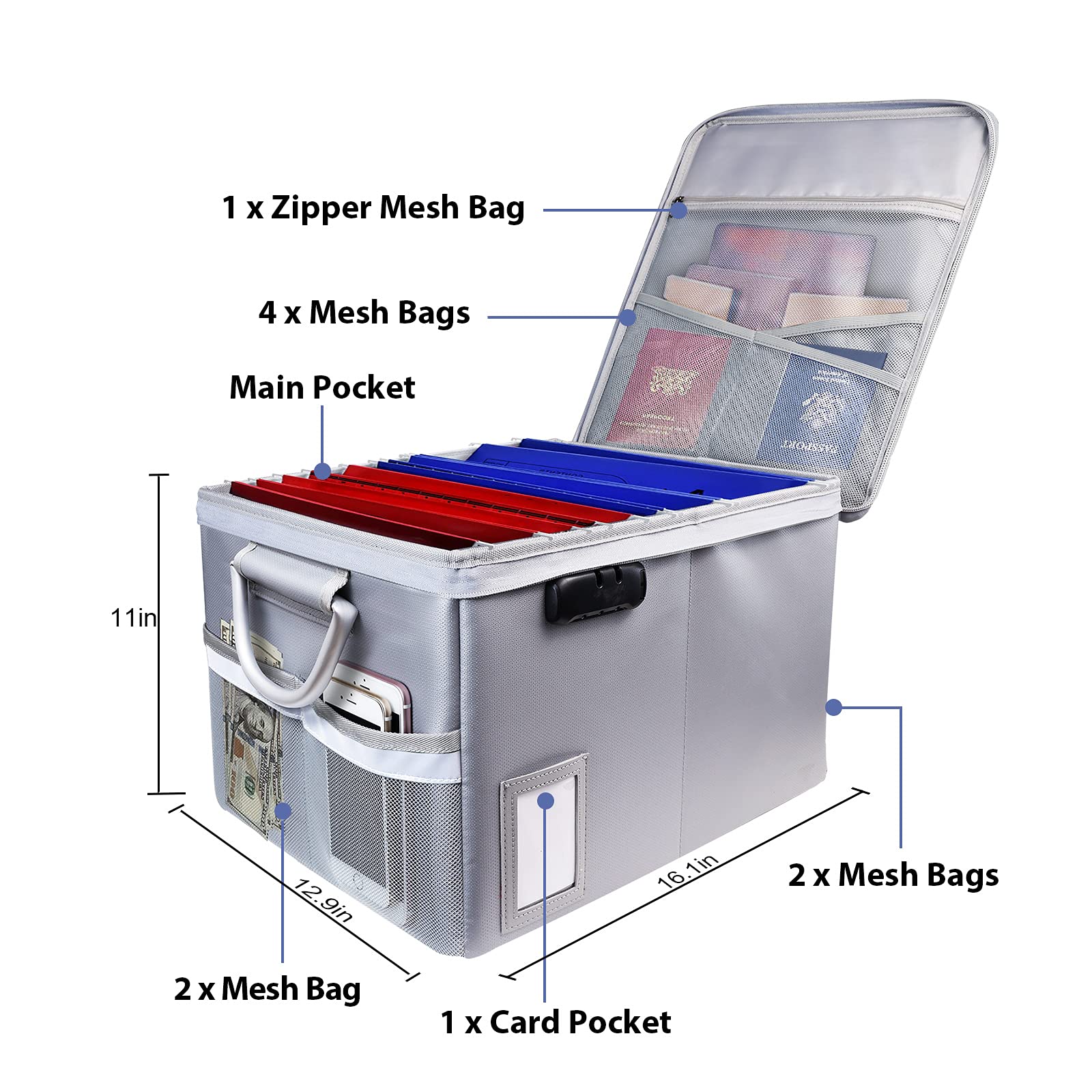 TOMKID Fireproof File Cabinet with Lock, Fireproof Document Organizer Collapsible File Box Filing