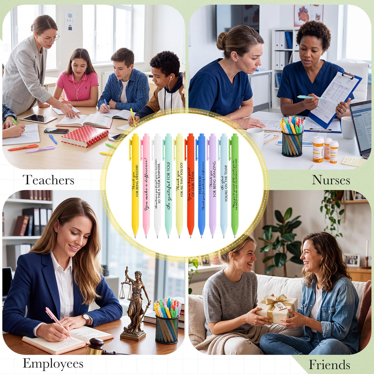 Crtiin 50 Pcs Inspirational Pens Bulk Fresh Color, Team Motivation