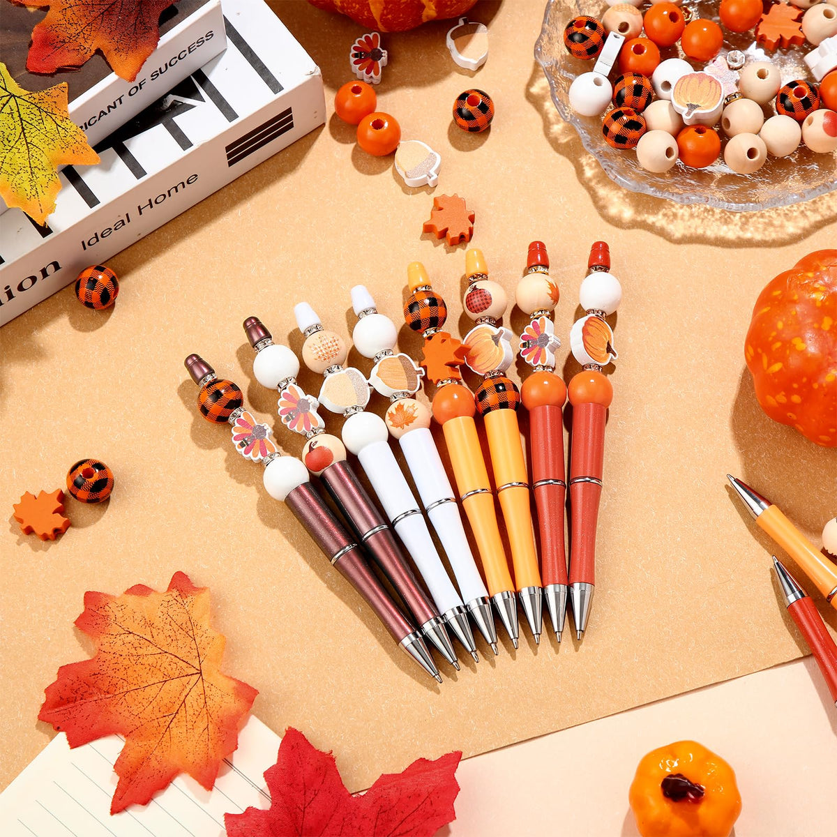 Zhanmai 197 Pcs Fall Bead Pens Kit Pumpkin, 24 Beadable Ballpoint Pens