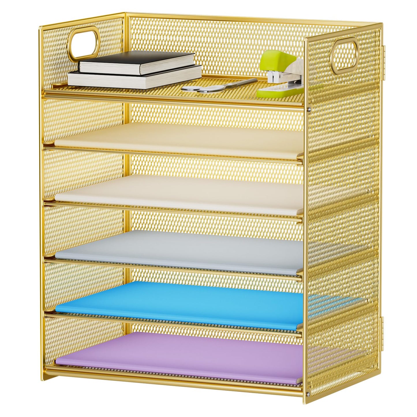 Marbrasse Paper Letter Tray Organizer - 6 Tier Mesh File Organizer with Handle, Paper Sorter