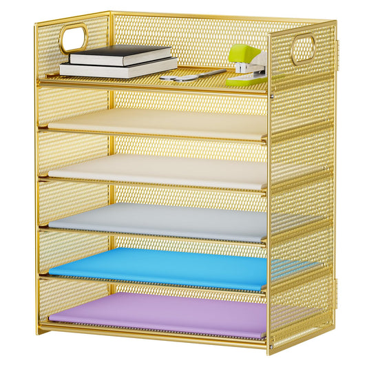 Marbrasse Paper Letter Tray Organizer - 6 Tier Mesh File Organizer with Handle, Paper Sorter