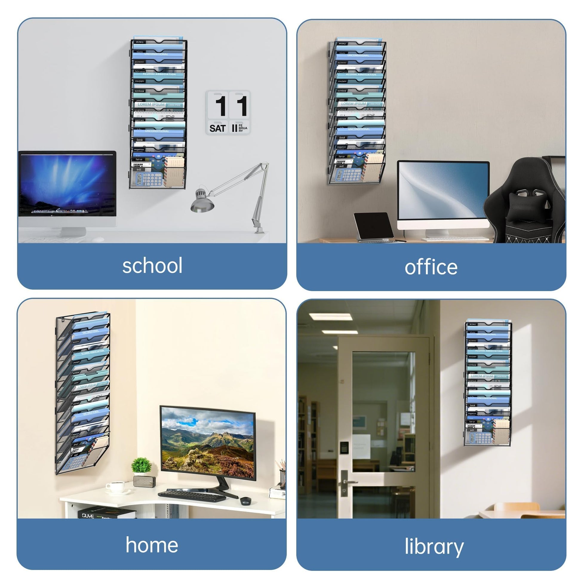 JMHUD 14-Tier Wall File Organizer and Hanging File Organizer, Black, 2Pack