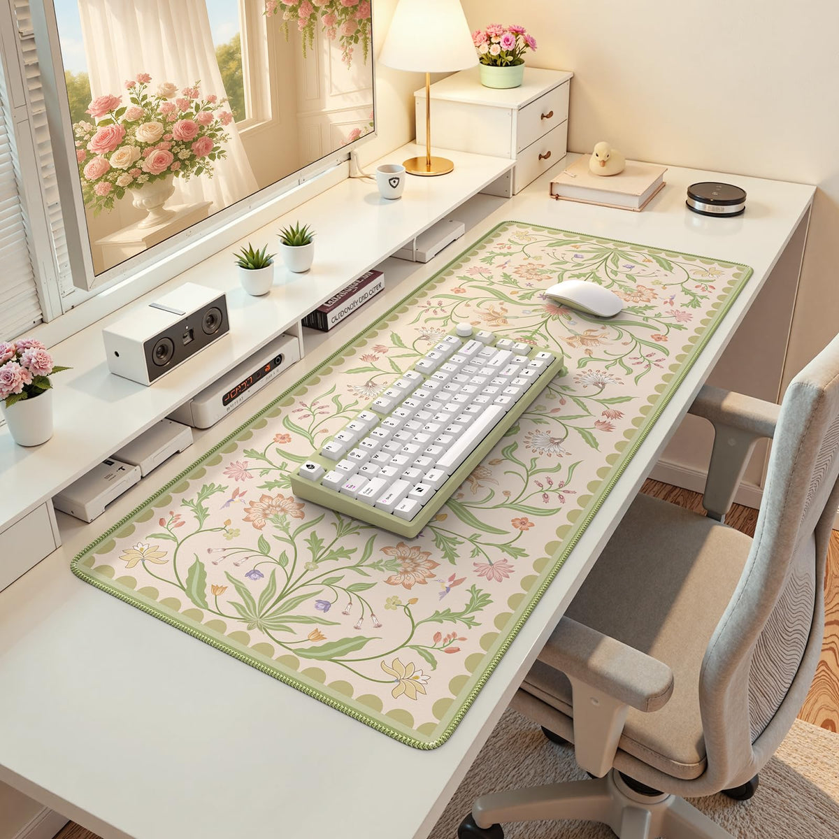 iLeadon Green Floral Desk Mat, Large Mouse Pad for Keyboard and Mouse