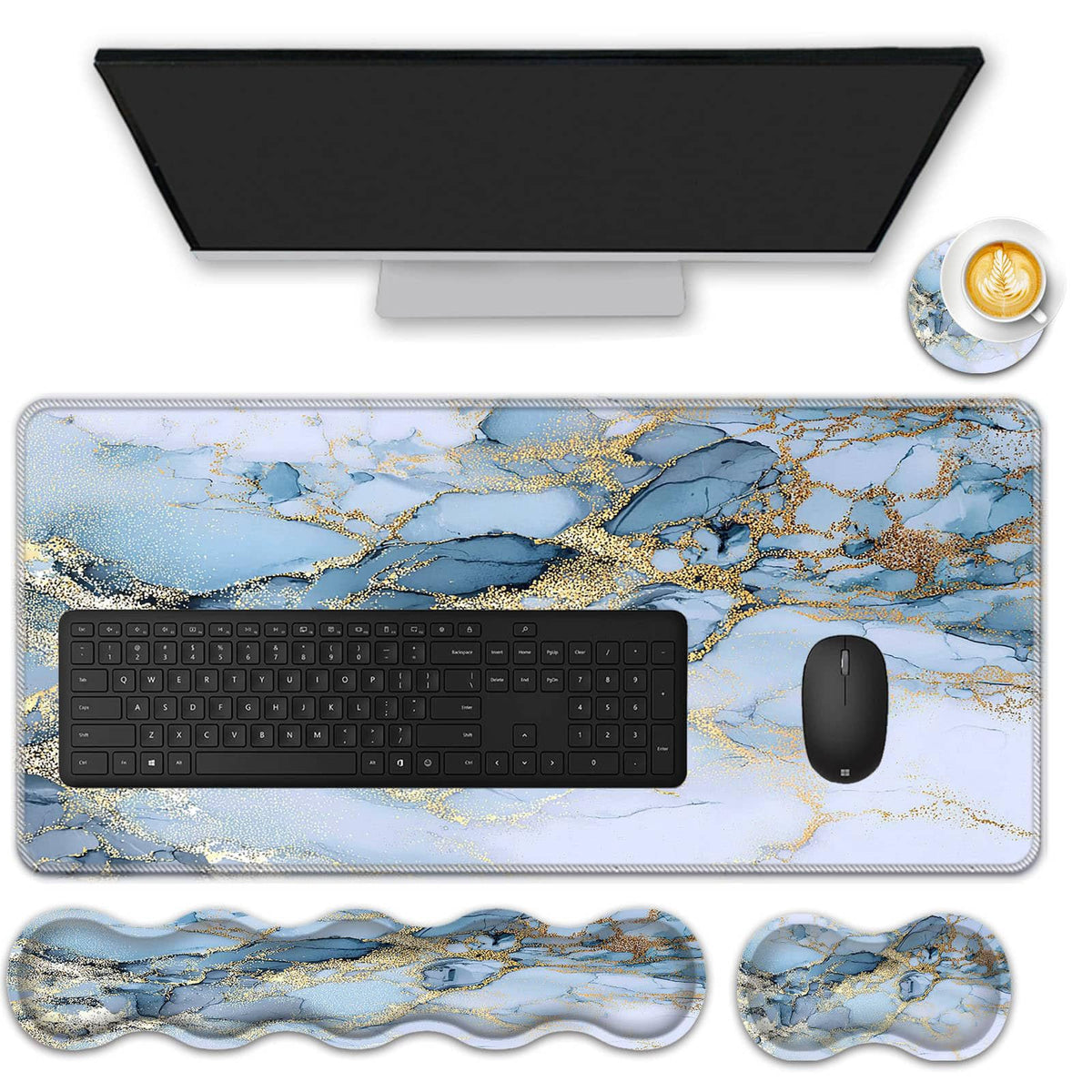 FGDRFGRW Mouse Pad Set,(31.5×11.8 in) Desk Pad + Keyboard Wrist Rest Support + Mouse Wrist Rest +