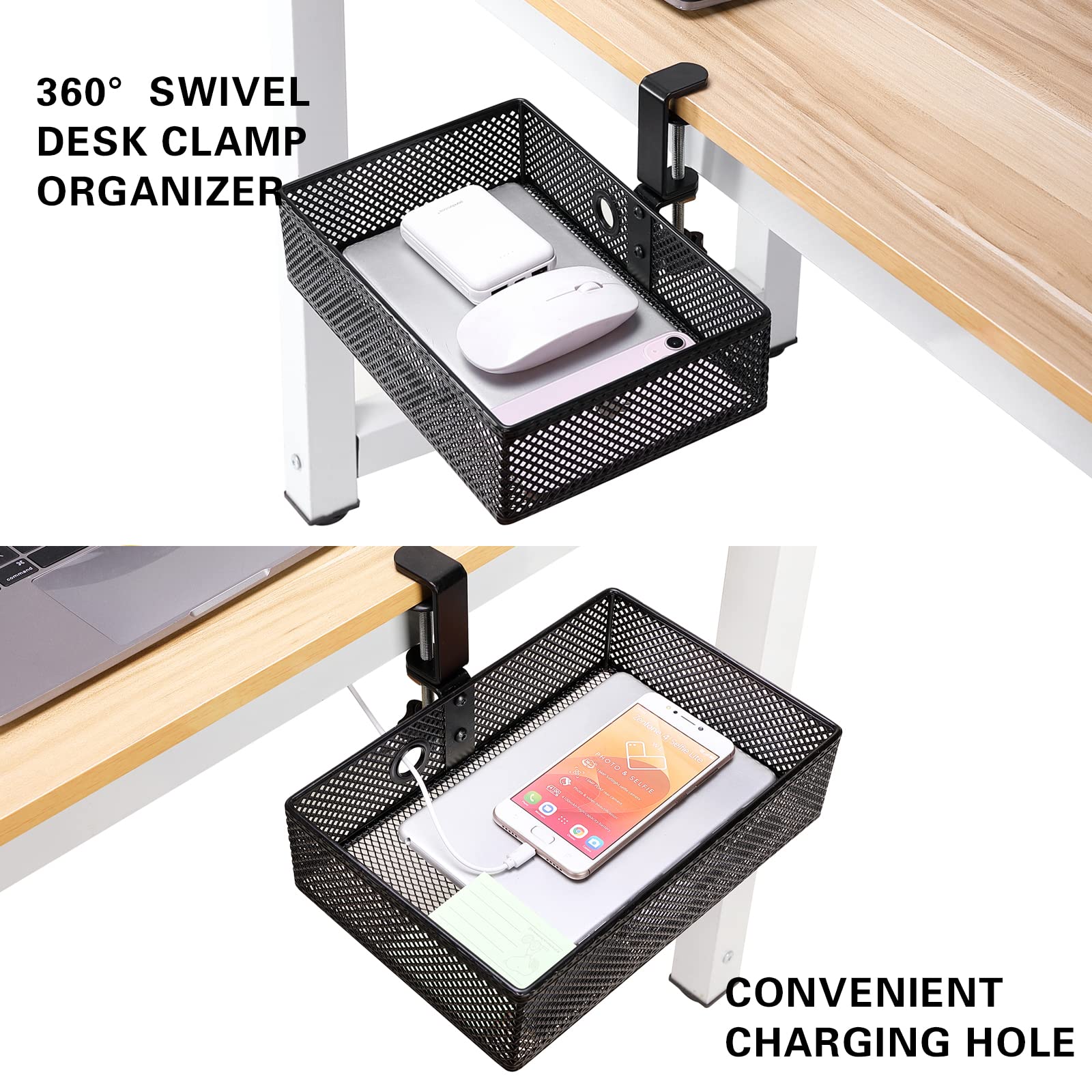 Under Desk Drawer, Clamp on Desk Organizer Hanging Desk Storage Under Table