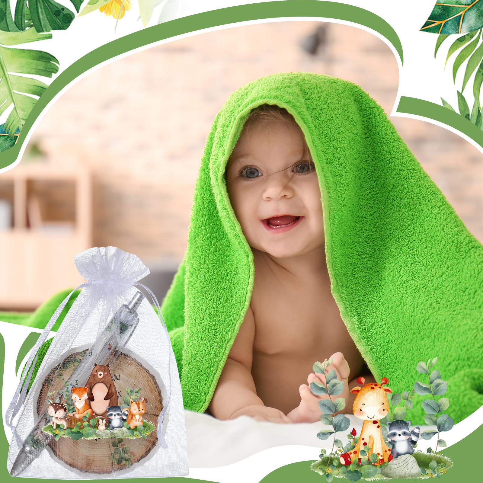 50 Sets Baby Shower Favors for Guests(White Green, Woodland Animal)