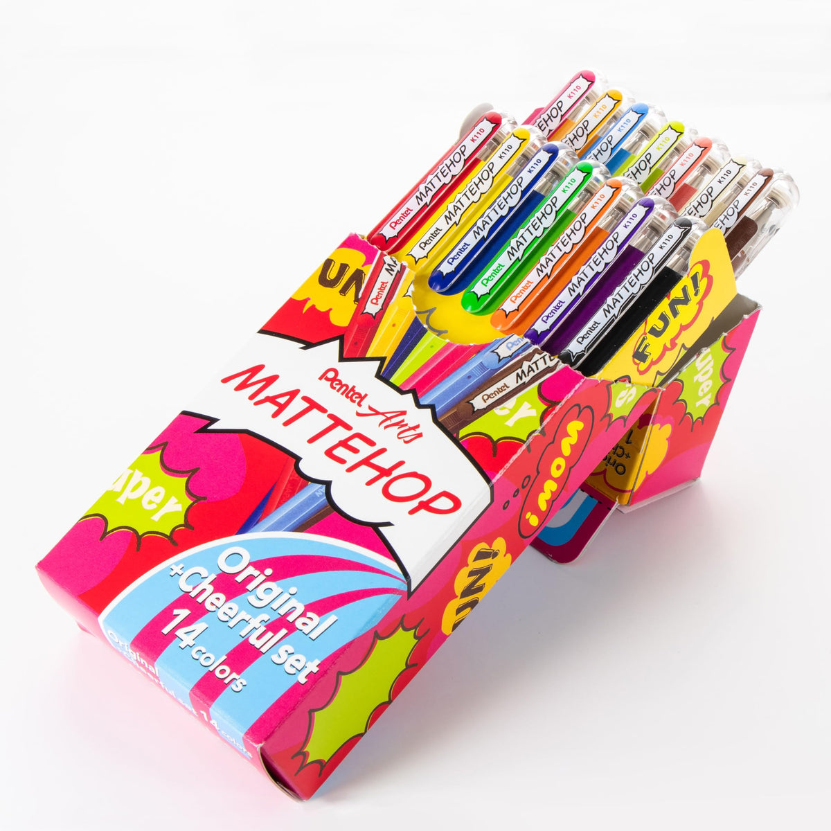 Pentel Mattehop Gel Pens, Original + Cheerful Colors Box Set, (1.0mm), Bold Line, 14 Assorted