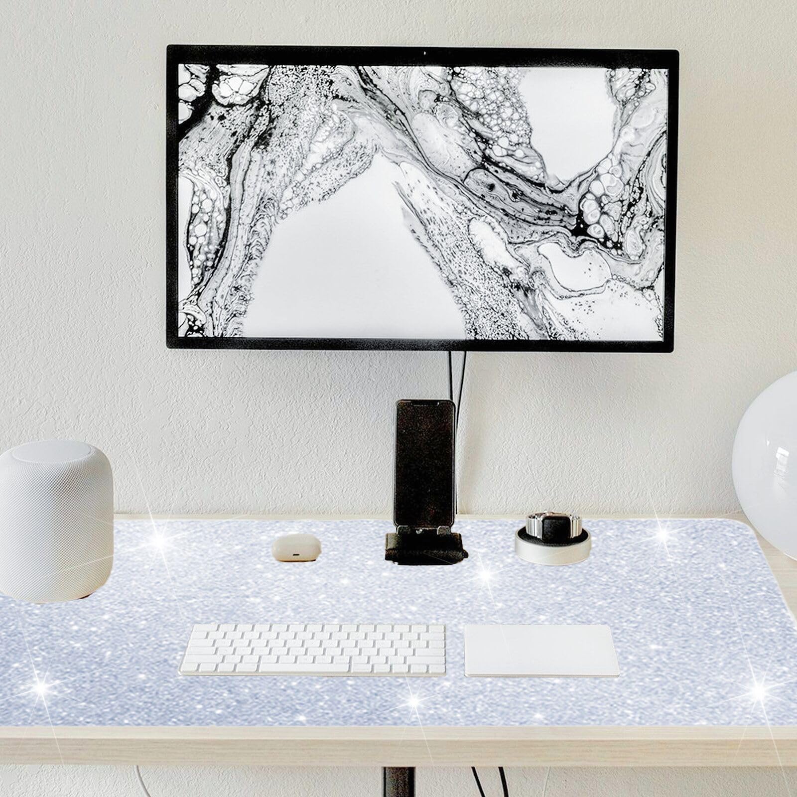 Silver Glitter Mouse Pad for Women - Diamond Bling Desk Accessory, Non-Slip Rubber Base, Large