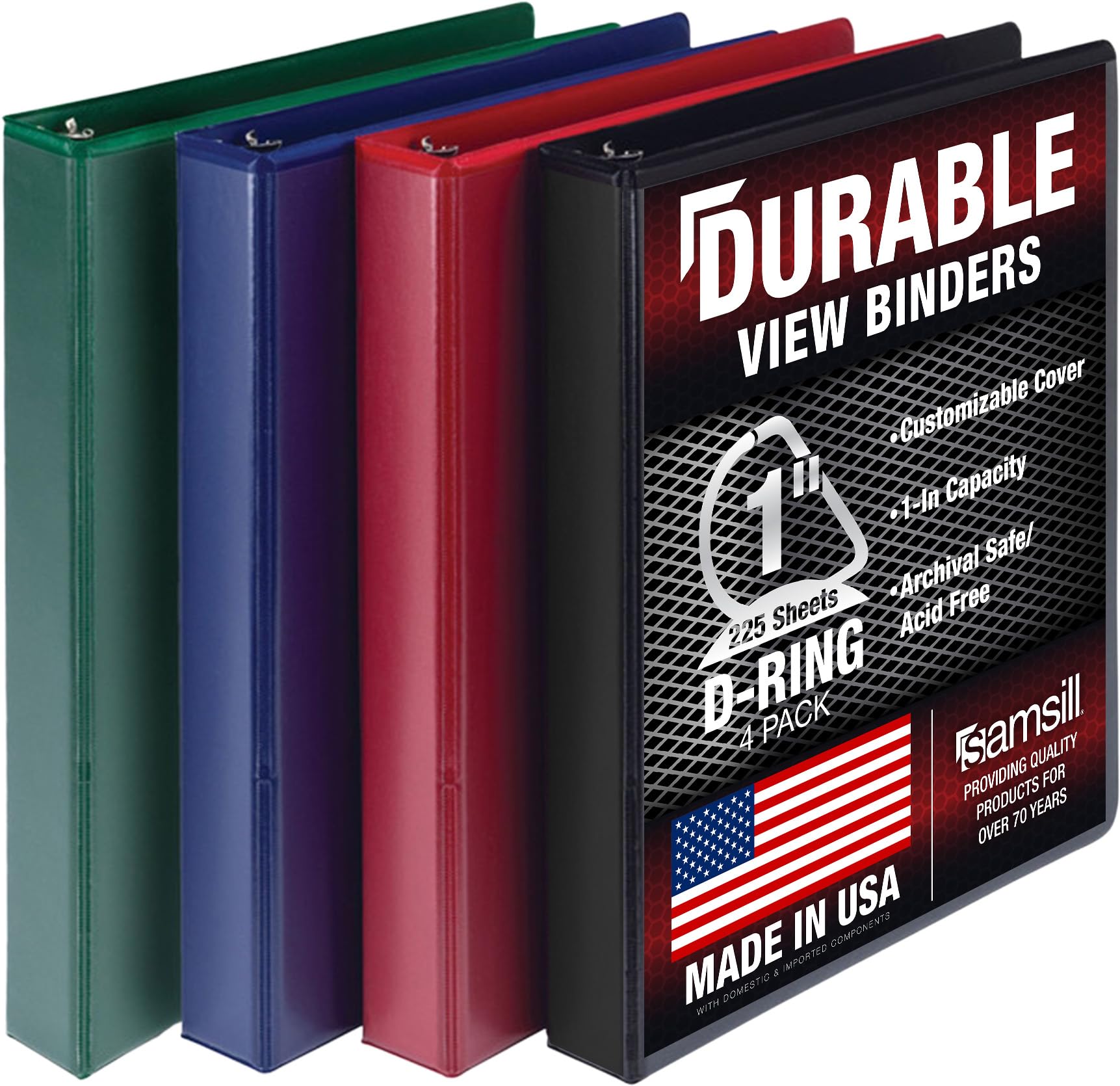 Samsill Durable 1 inch 3 Ring Binder, D Ring Binder, Customizable Clear View Cover, Basic