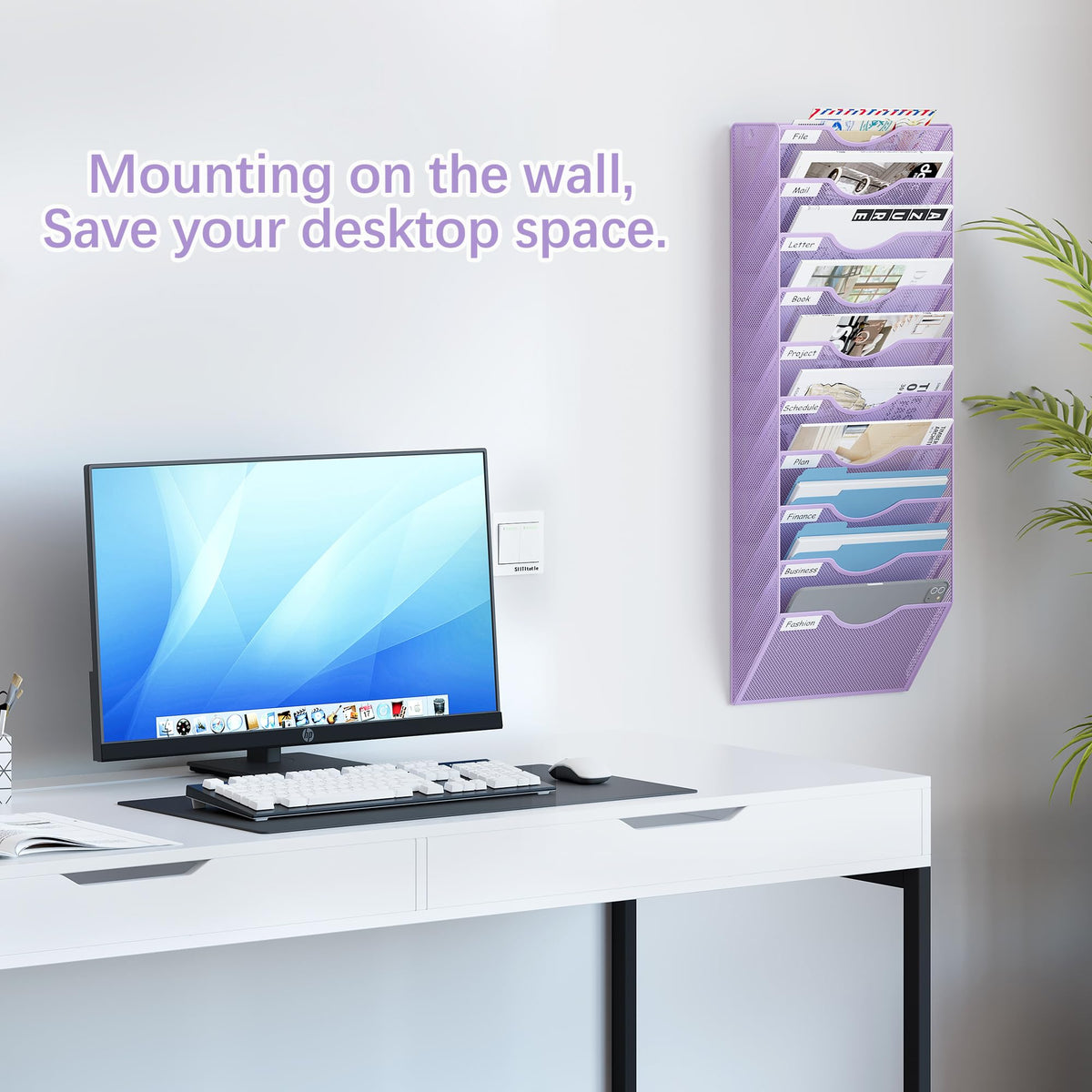 EasyPAG 10 Pocket Mesh Wall File Organizer, Hanging Paper Folder Holder with Classify Label