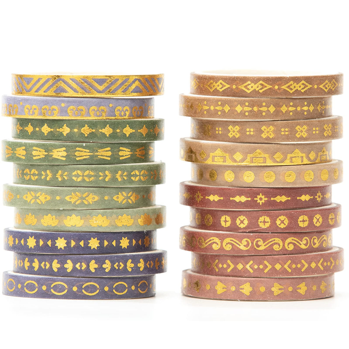 YUBX Skinny Gold Washi Tape Set Basic Foil Print Decorative Masking Tapes for Arts, DIY Crafts