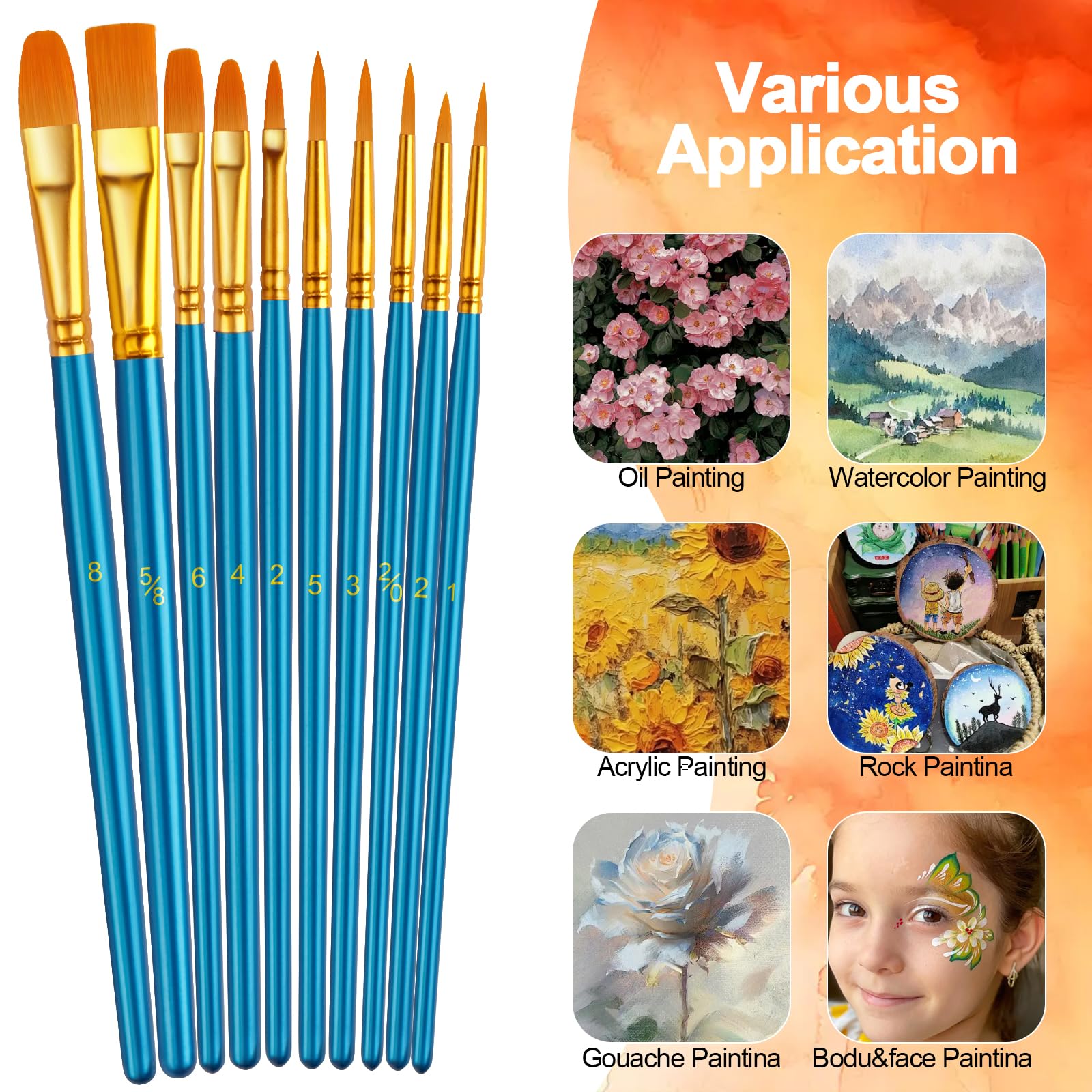 Paint Brushes Set, 16 Pack 160 Pcs Round-Pointed Tip Paintbrushes Nylon Hair Artist Acrylic Paint