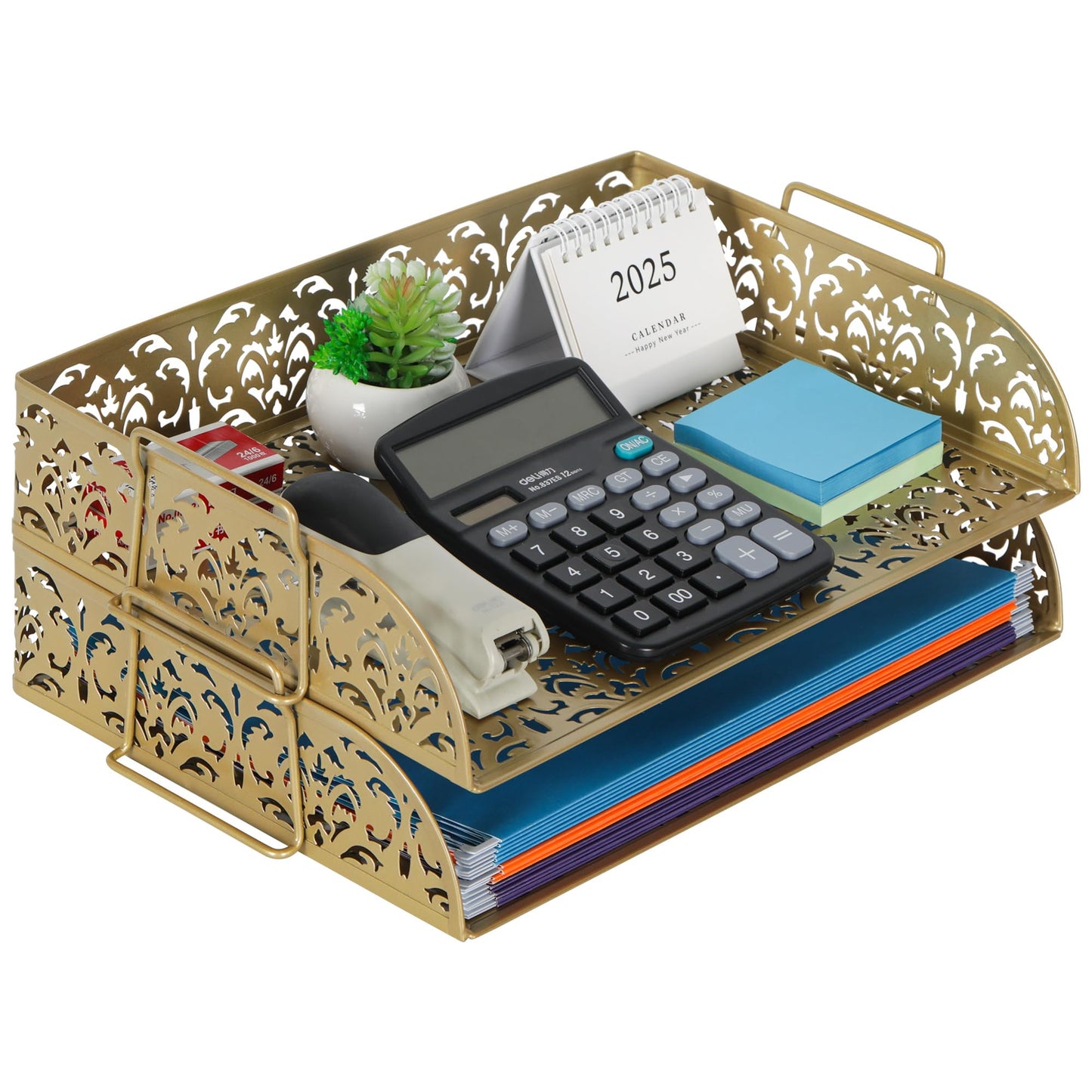 EasyPAG Paper Organizer for Desk 2 Tier Stackable Paper Tray for A4 Legal Size Folders Metal File