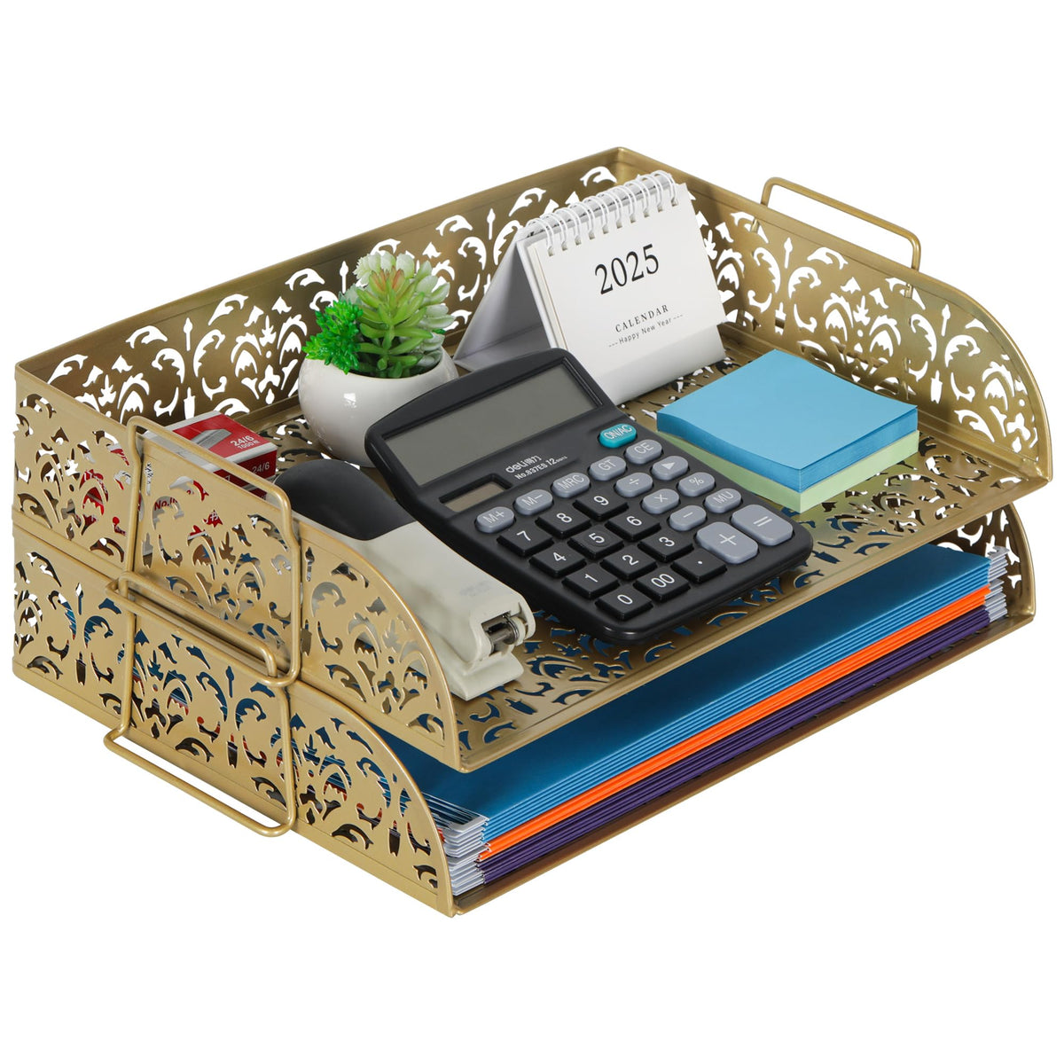 EasyPAG Paper Organizer for Desk 2 Tier Stackable Paper Tray for A4 Legal Size Folders Metal File