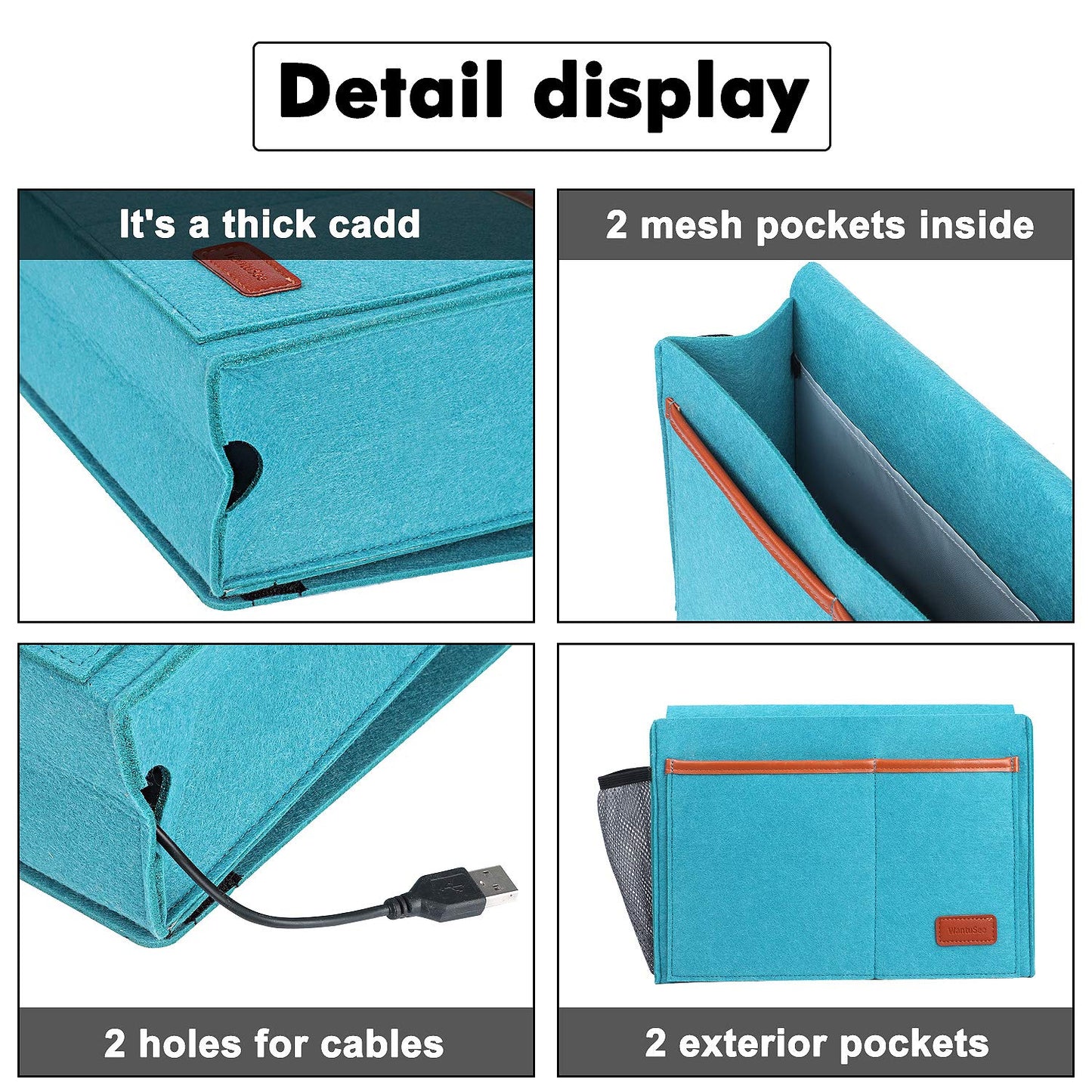 WantuSee Bedside Caddy, Bed Storage Organizer for Remote Controller, Books, Magzine, Laptop Holder