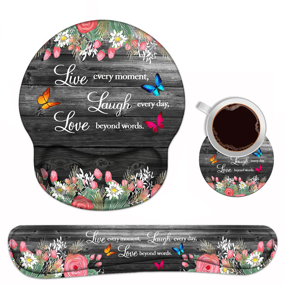 Keyboard Wrist Rest and Mouse Pad Wrist Support Set with Coasters, Ergonomic Gaming Mousepad
