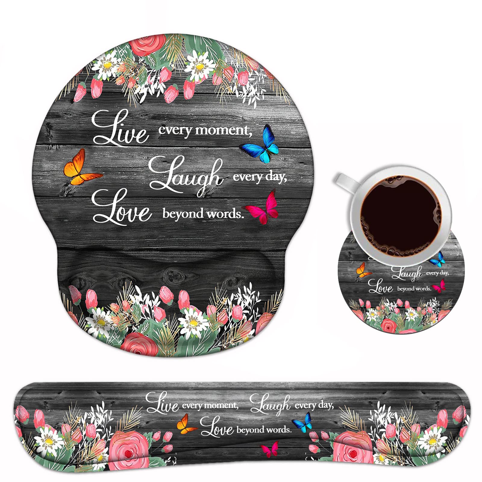 Keyboard Wrist Rest and Mouse Pad Wrist Support Set with Coasters, Ergonomic Gaming Mousepad