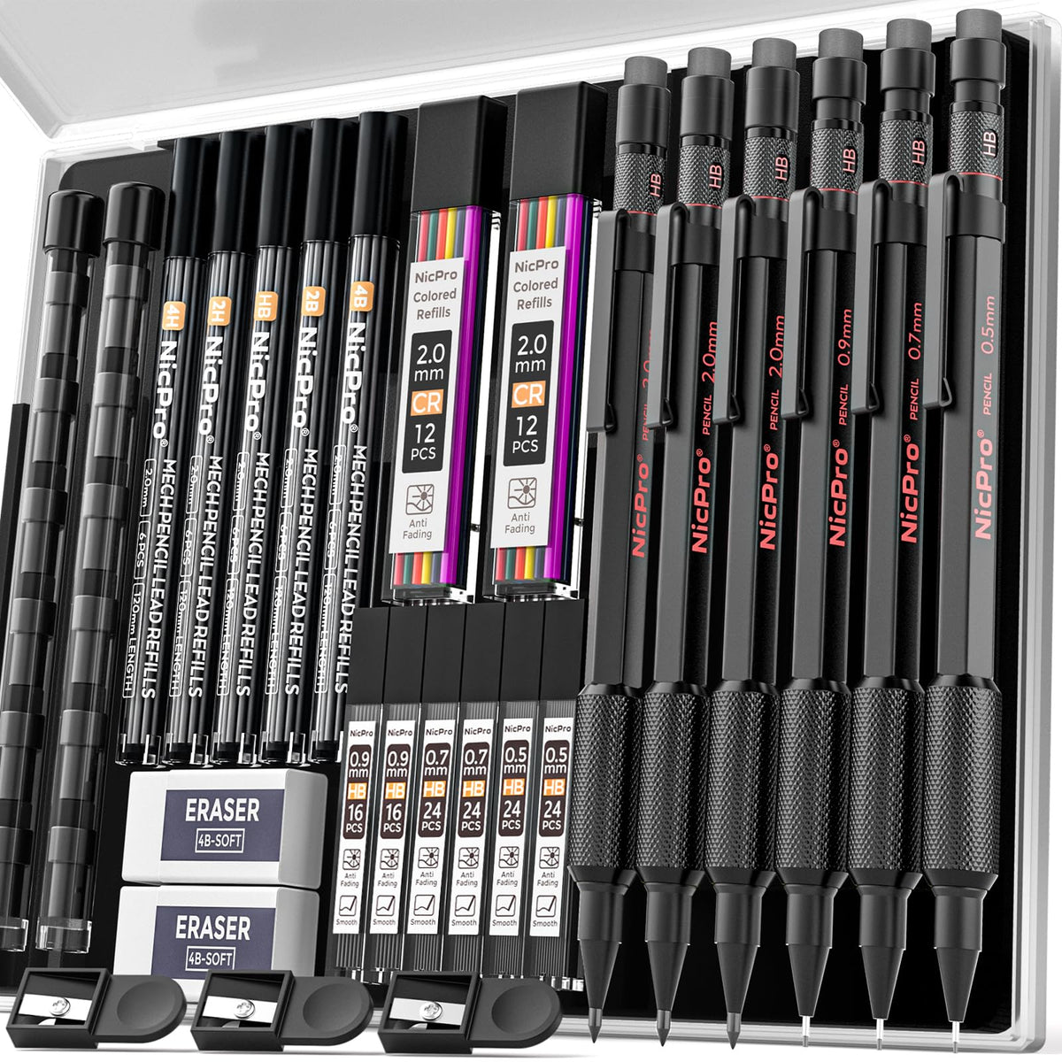 Nicpro 6 PCS Metal Mechanical Pencil Set, Art Drawing Pencil 0.5-2.0MM