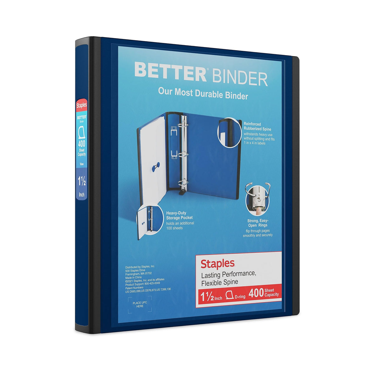 Staples Better Binder, 1.5 Inch D-Ring, Navy Blue, 400 Sheets, 3-Pk