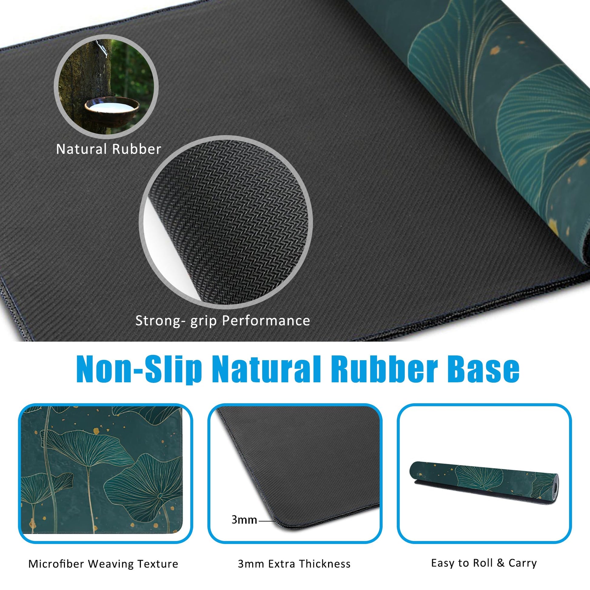 EOBKLAX Mouse Pad,Lotus Leaves in Gold Line Desk Mat for Desktop,Desk Pad with Non-Slip Base and