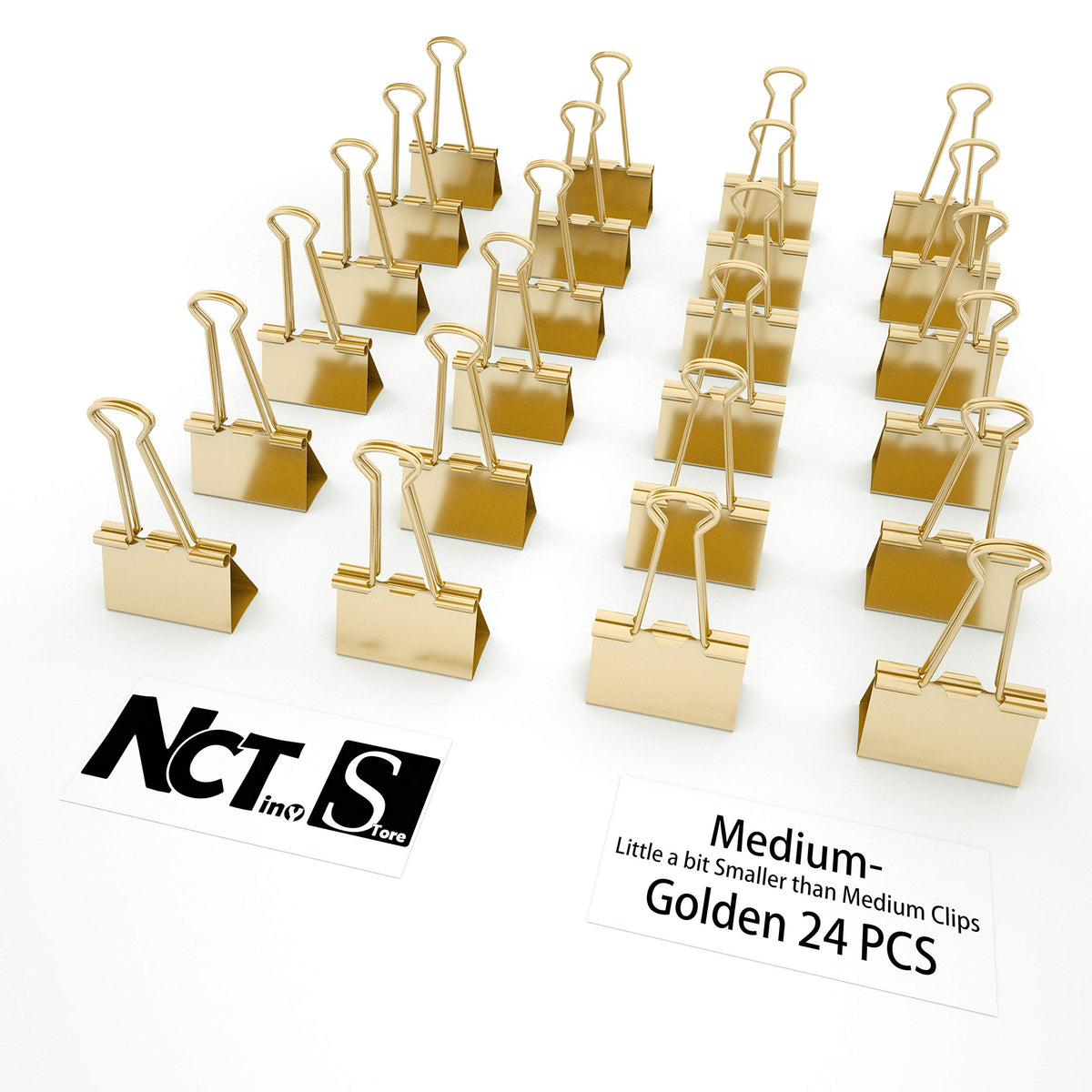 Nctinystore Binder Clips Little a bit Smaller Than Medium Clips Metal Clamp 1IN / 25MM (Golden, 24