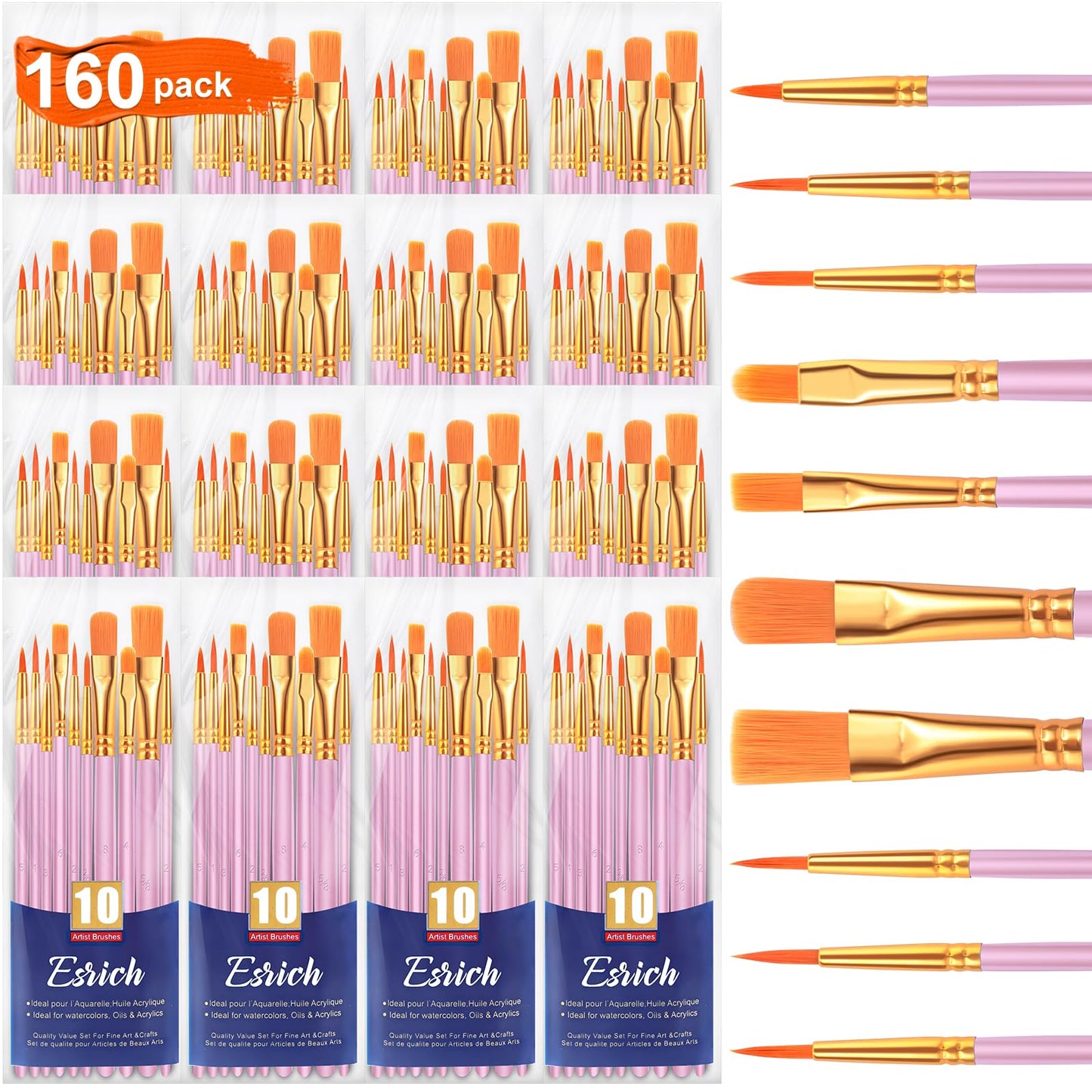 ESRICH 160PCS Pink Paint Brushes, Paint Brush for Acrylic Painting