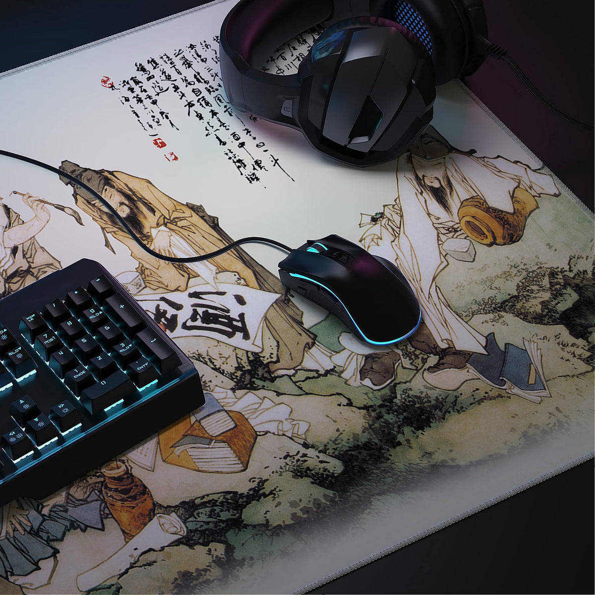 LL-COEUR XXL Landscape Gaming Mouse Pad Computer Keyboard Mat Office Desk Pad (Eight Immortals